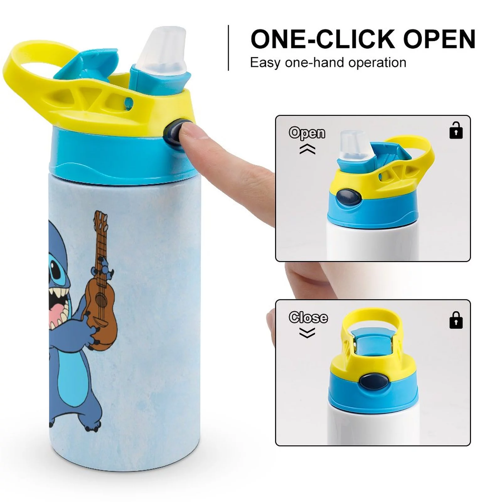 Fictional Stitch Music Children's Water Bottle Vacuum Insulated Stainless Steel Cup With Straw Toddler Thermoses