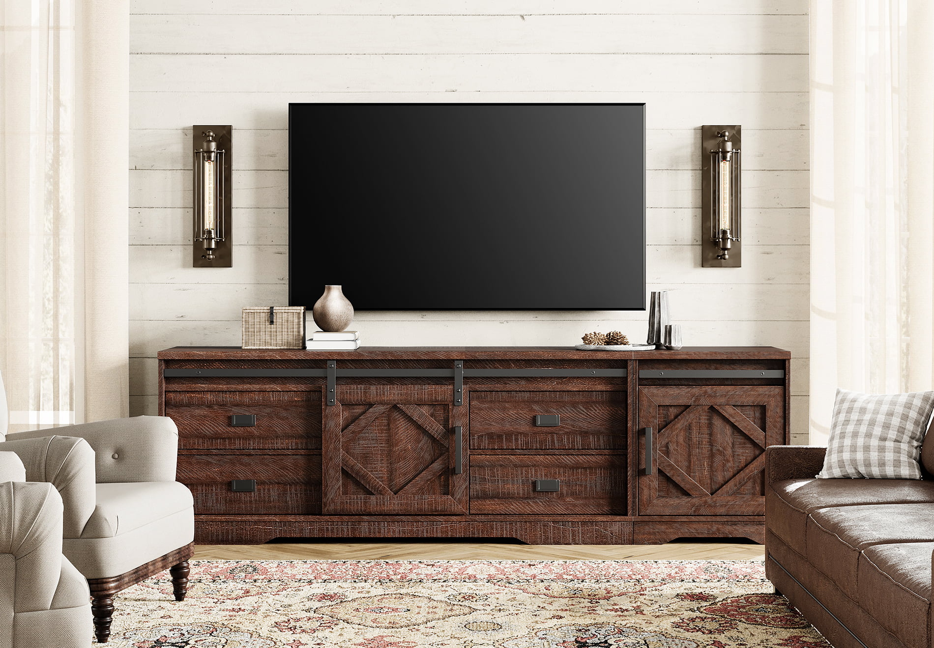 WAMPAT Modern Farmhouse TV Stand for up to 85