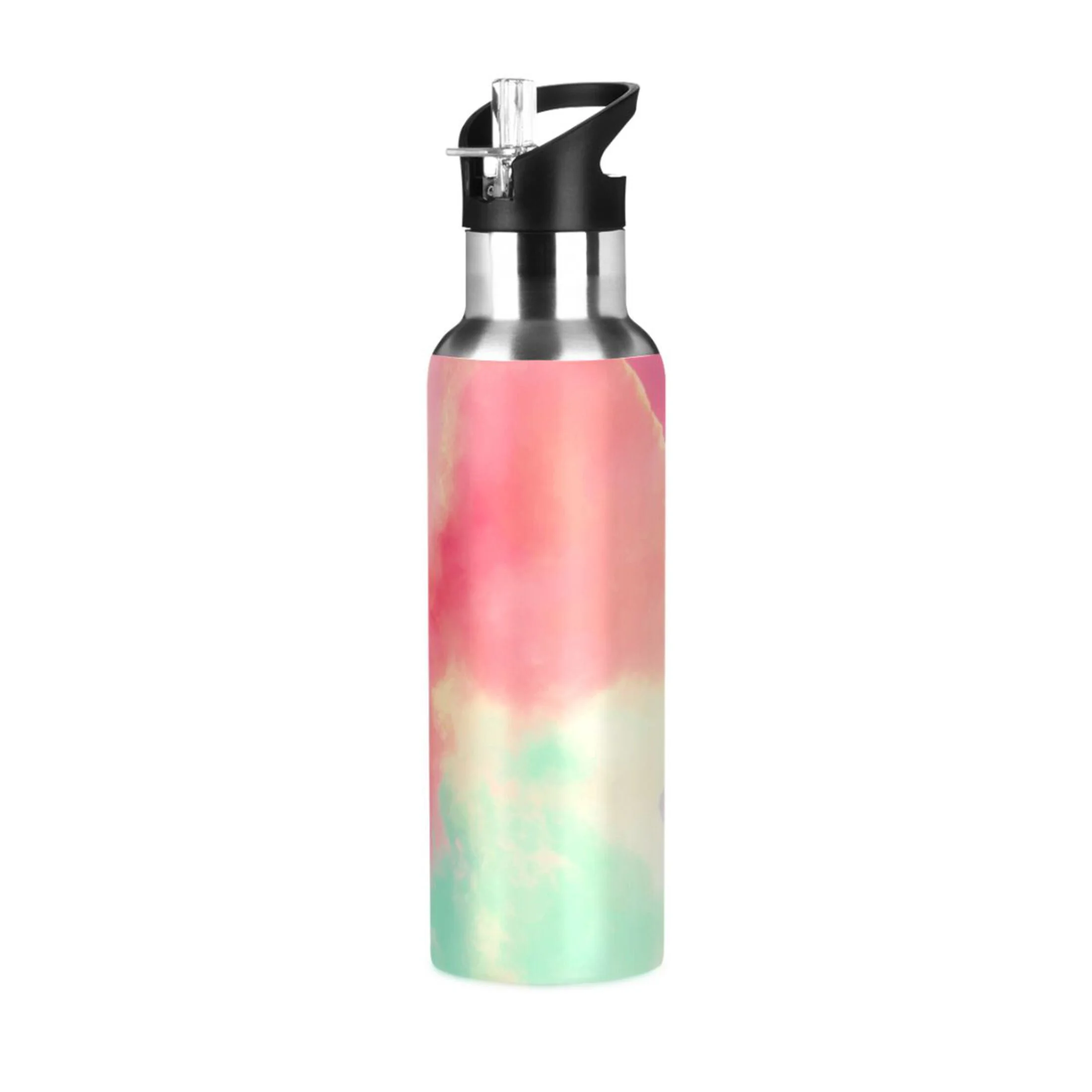 Stainless Steel Water Bottle Red Gradient Tie Dye with Straw Lid Vacuum Insulated Leak Proof Flask Jug for Gym Travel Sports Cycling Outdoor 20 OZ