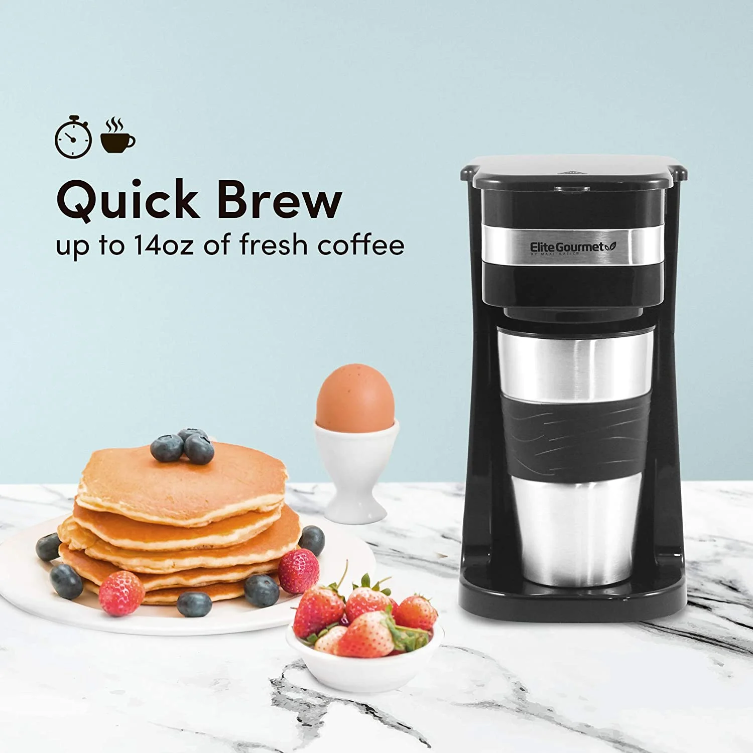 Elite Gourmet Single Serve Coffee Maker, Black/Silver