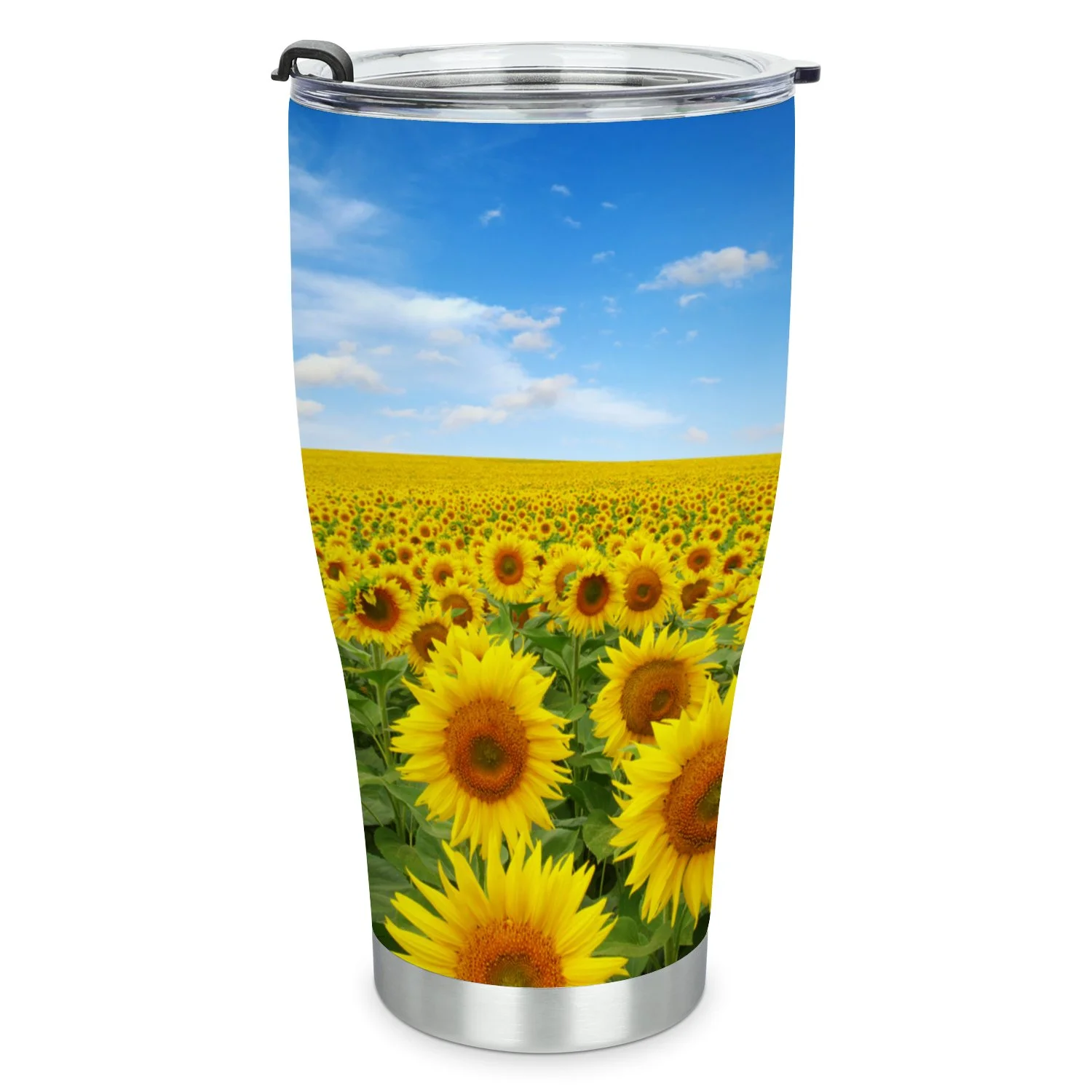 Hidove Stainless Steel Tumbler, Sunflowers Field on Sky Background 30oz Leak Proof & Stainless Steel Bottle for Hot & Cold Drinks - Coffee Travel Mug, Water Metal Canteen, Thermal Cup