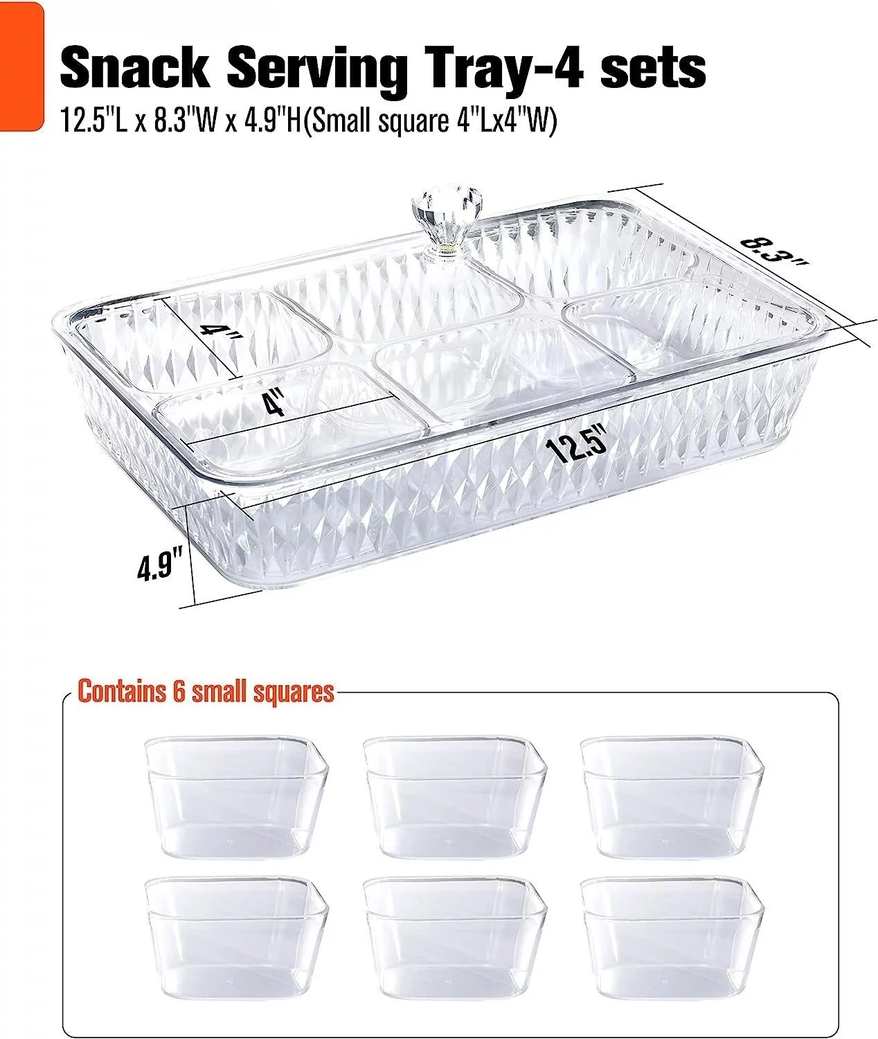 Food container acrylic Serving Tray,Large Platter with Lid 24 Removable Bowls,Condiments Appetizers Snacks Nuts Platter,Perfect for Party Wedding Family (4 Sets)