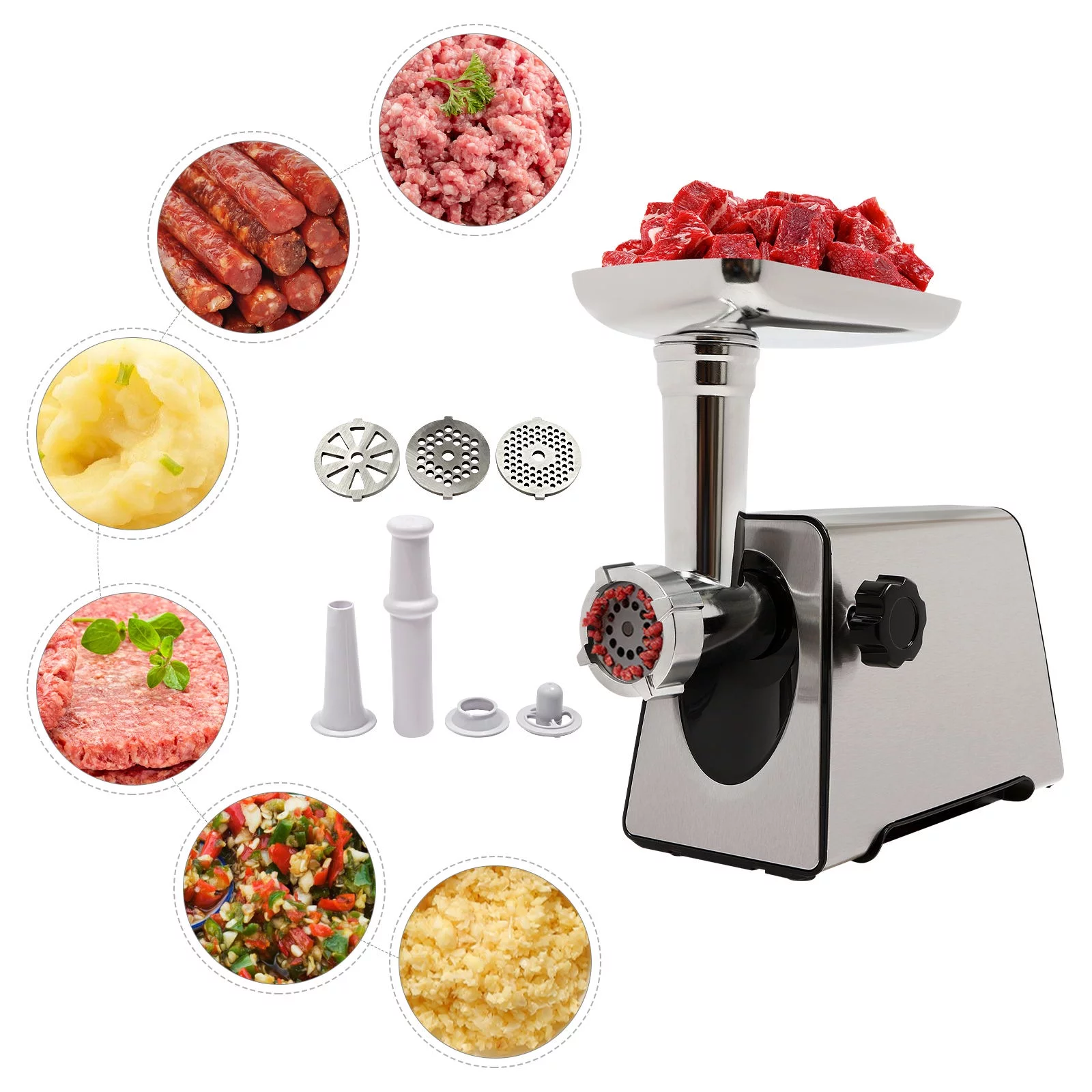 YIYIBYUS Electric Meat Grinder Stainless Steel Meat Sausage Machine for Home Kitchen & Commercial Using