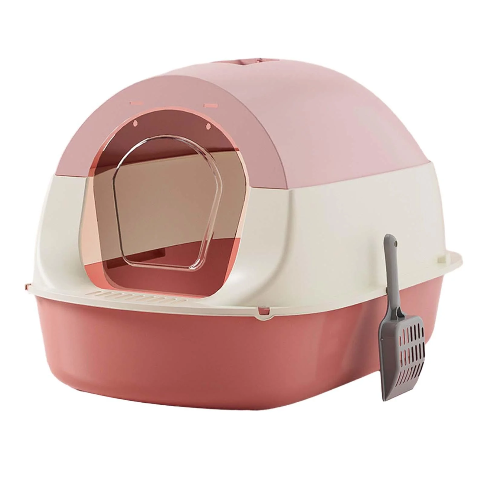 Hooded Cat Enclosed and Covered Cat Toilet Removable Kitten Potty Pink