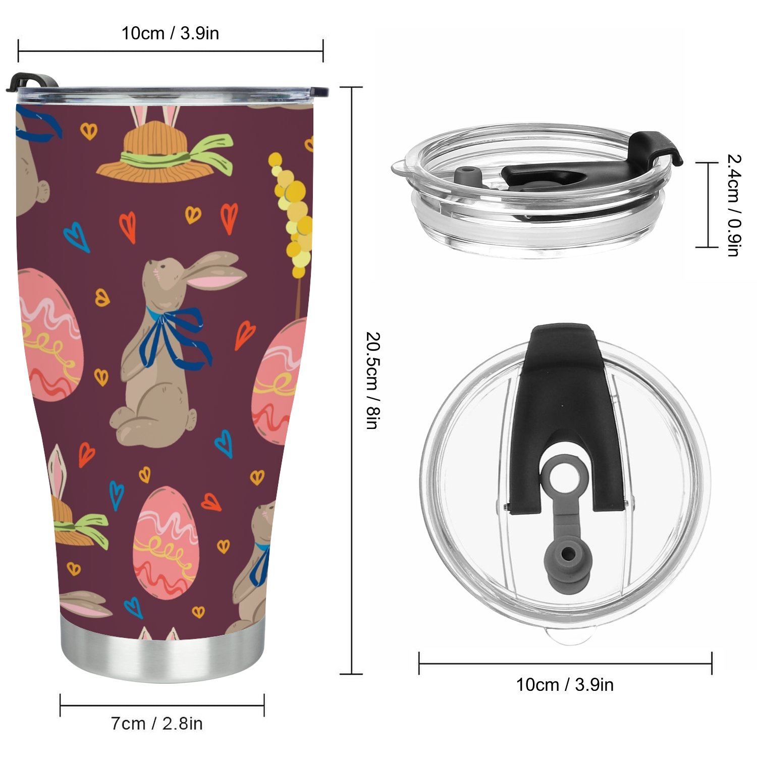 Hidove Stainless Steel Tumbler, Easter Hat with Bunny Ears 30oz Leak Proof & Stainless Steel Bottle for Hot & Cold Drinks - Coffee Travel Mug, Water Metal Canteen, Thermal Cup