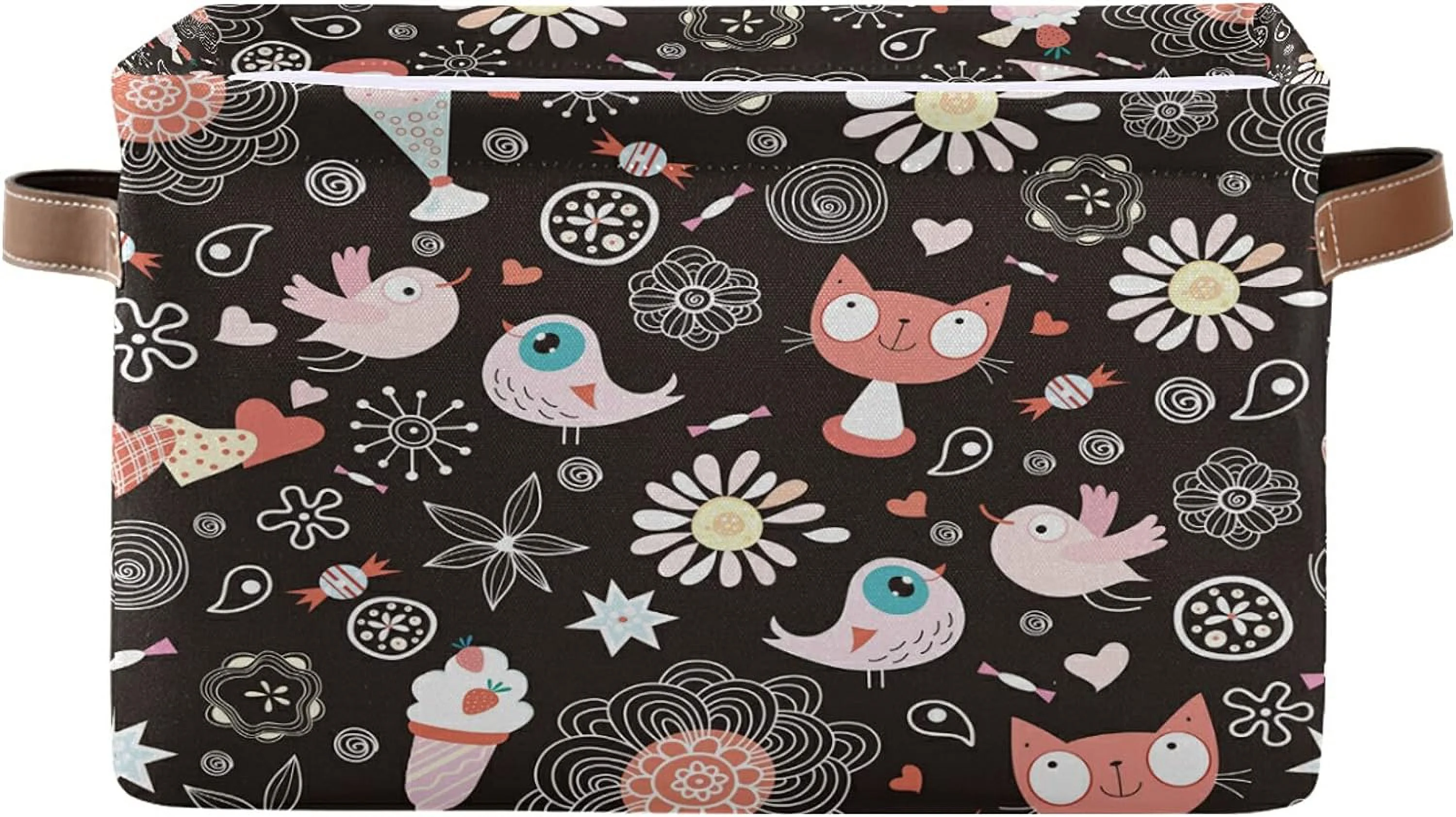 FREEAMG Birds Cat Storage Bin for Toy Storage Basket Dirty Clothes Sundries Office Home Closet Organizer Shelf Cube Box Waterproof Laundry Basket, 1 PCS