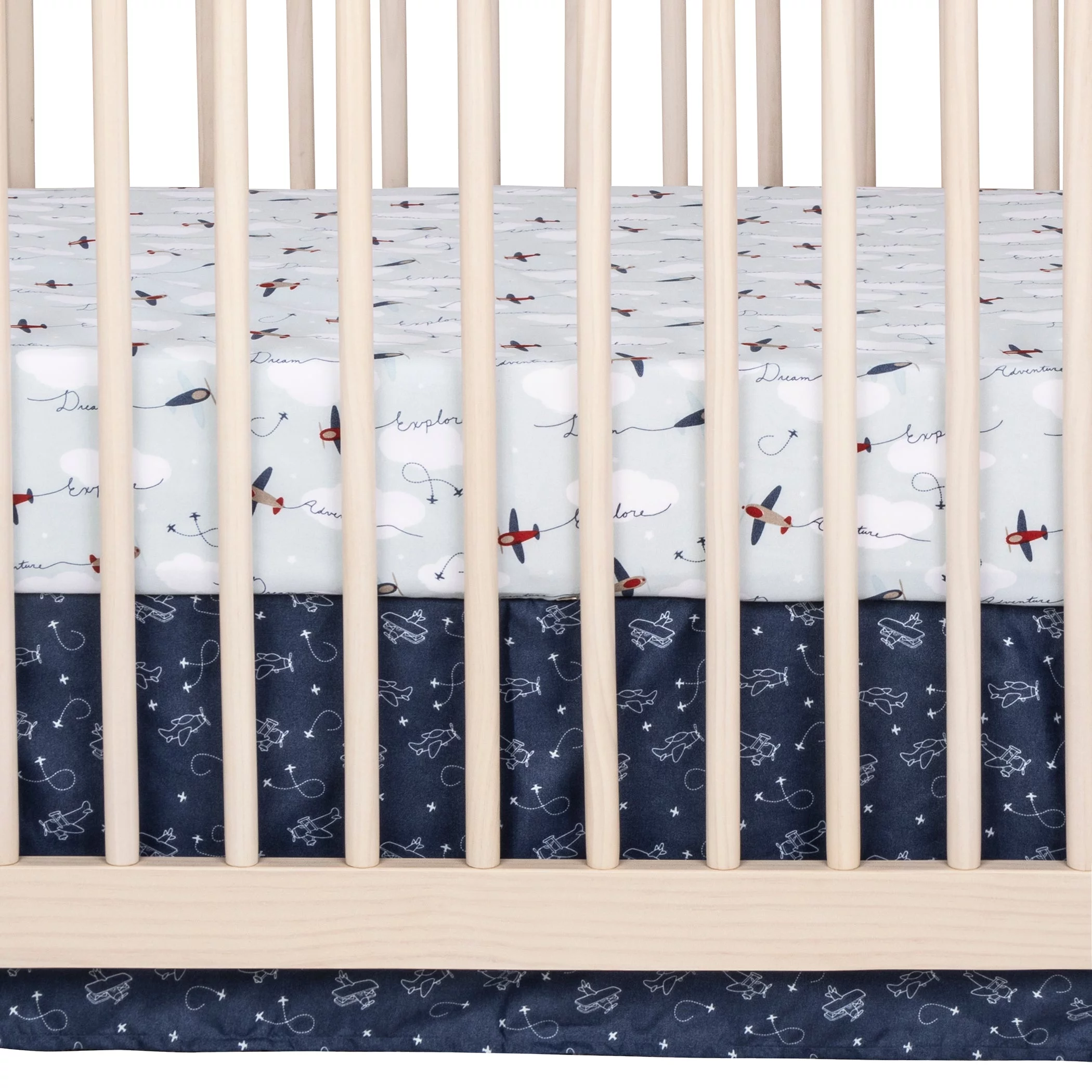 Sammy & Lou Unisex Air Travel 3pc Crib Bedding Set, Infant, 200 Thread Count, Airplane Character