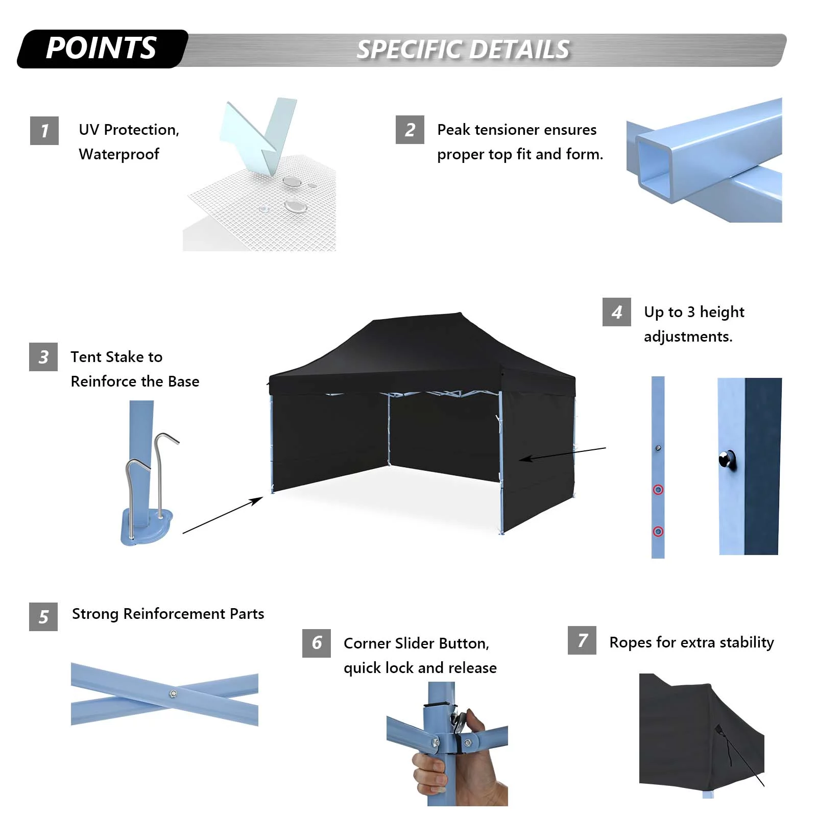 Texinpress 10x15ft Ez Pop up Commercial Canopy party Tent with Sidewalls, Black