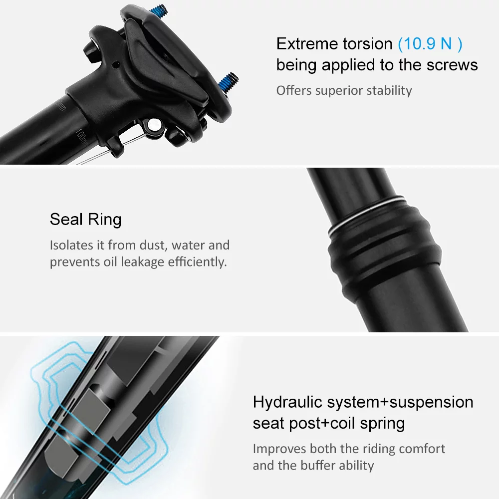 ZOOM 31.6 mm Mountain Bike Seatpost Road  Dropper Hydraulic Lifting Remote Control Adjustable Seatpost Tube