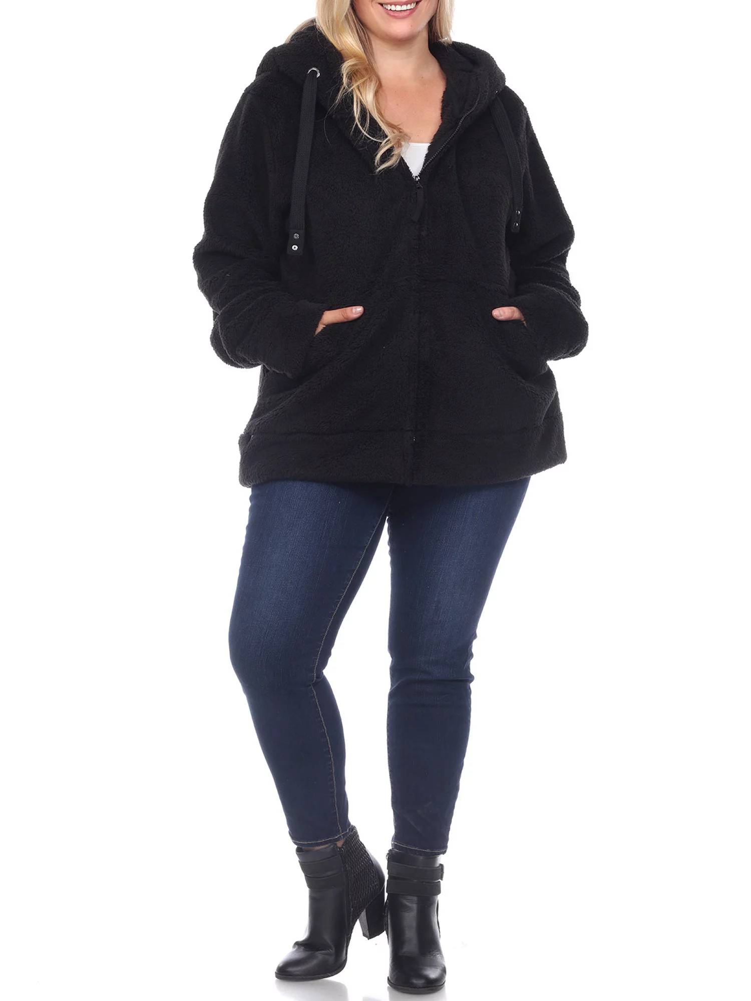 White Mark Women's Plus Size Hooded Sherpa Jacket