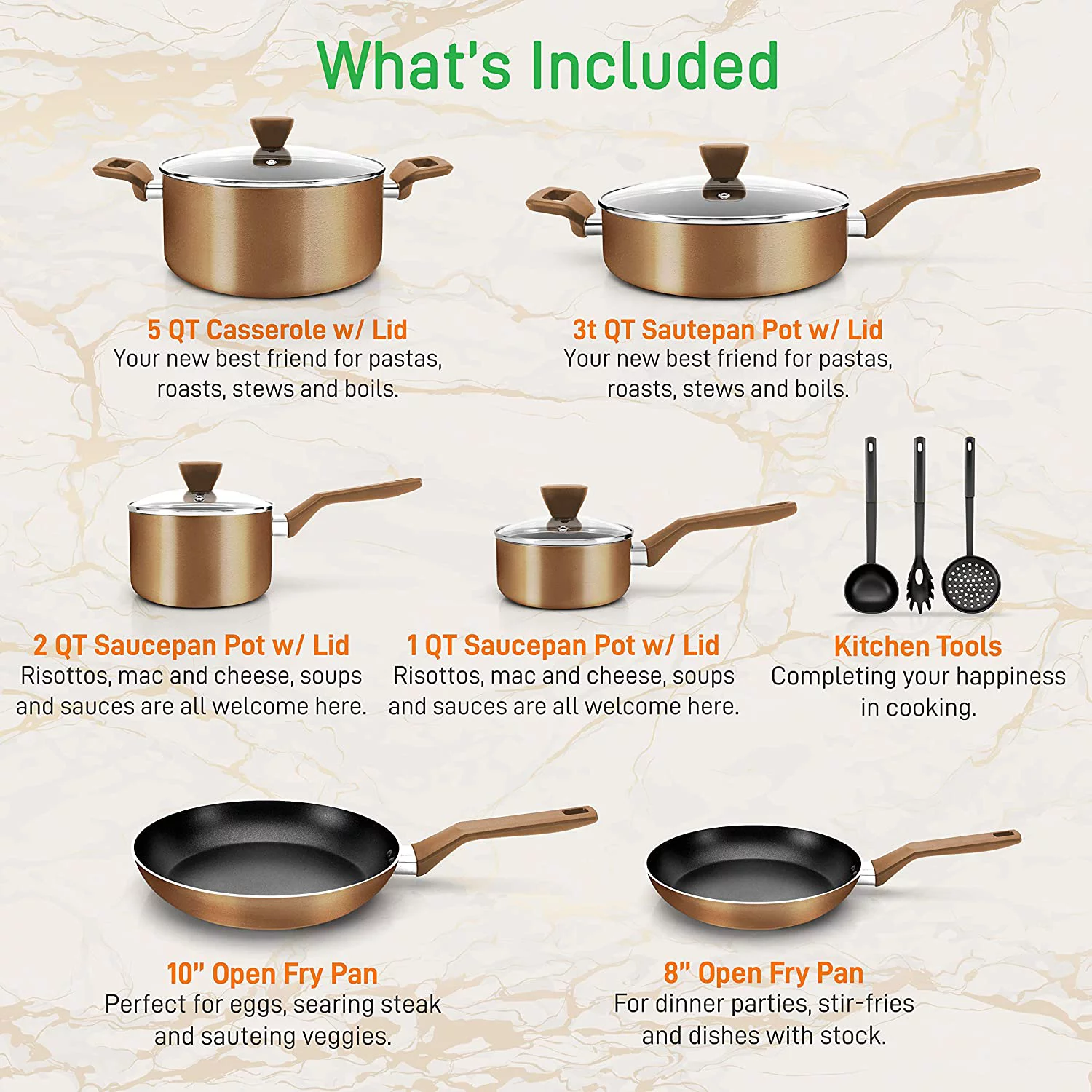 NutriChef Kitchenware Pots & Pans - Stylish Kitchen Cookware Set, Non-Stick (13-Piece Set)