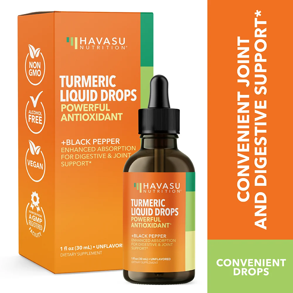 Havasu Organic Liquid Turmeric Curcumin with Black Pepper Supplement | Turmeric Drops Unflavored, 30 ml