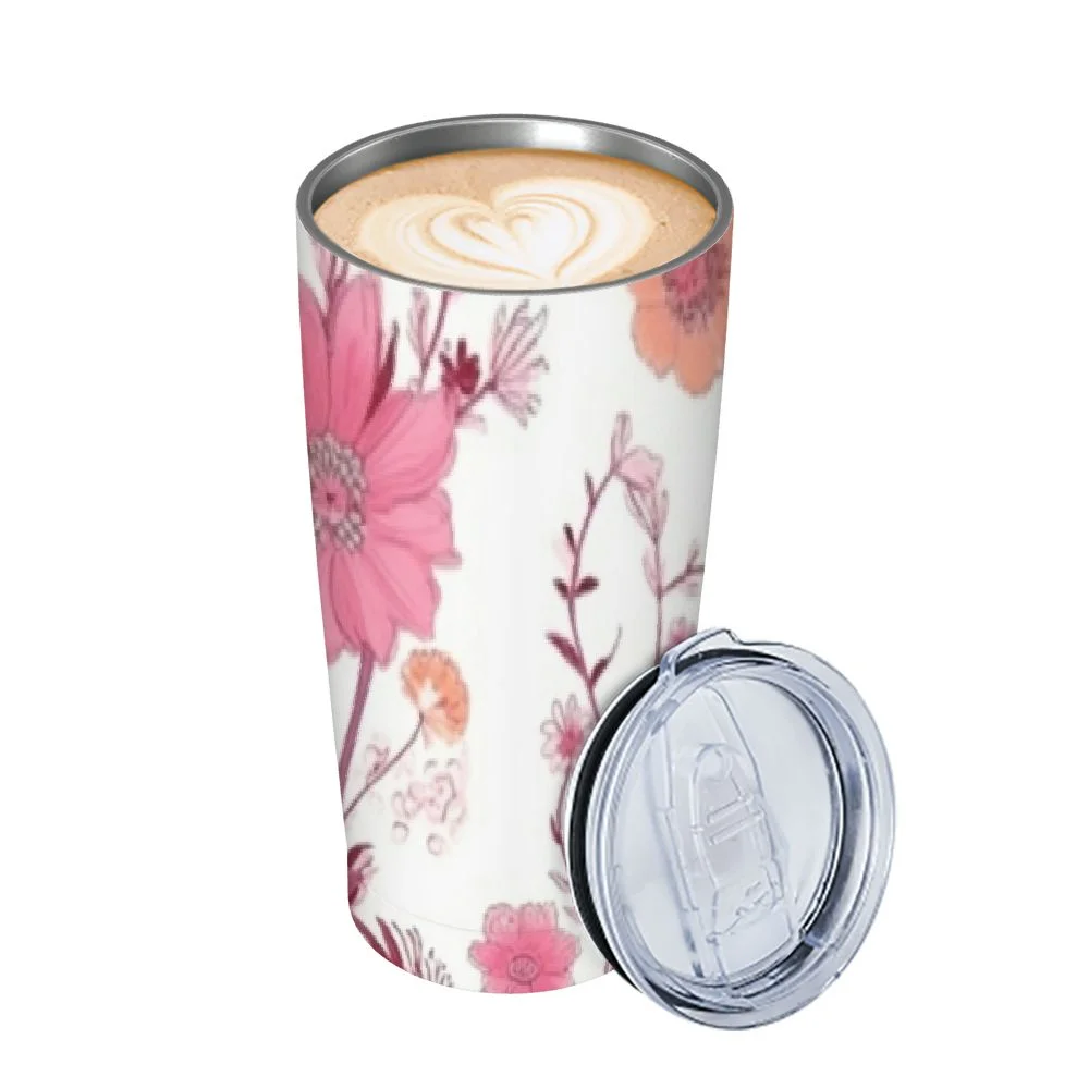 GOSMITH Pink Blooming Tree Branches Apple Tree Water Bottle with Straw Lid Vacuum Insulated Stainless Steel Thermo Flask Water Bottle