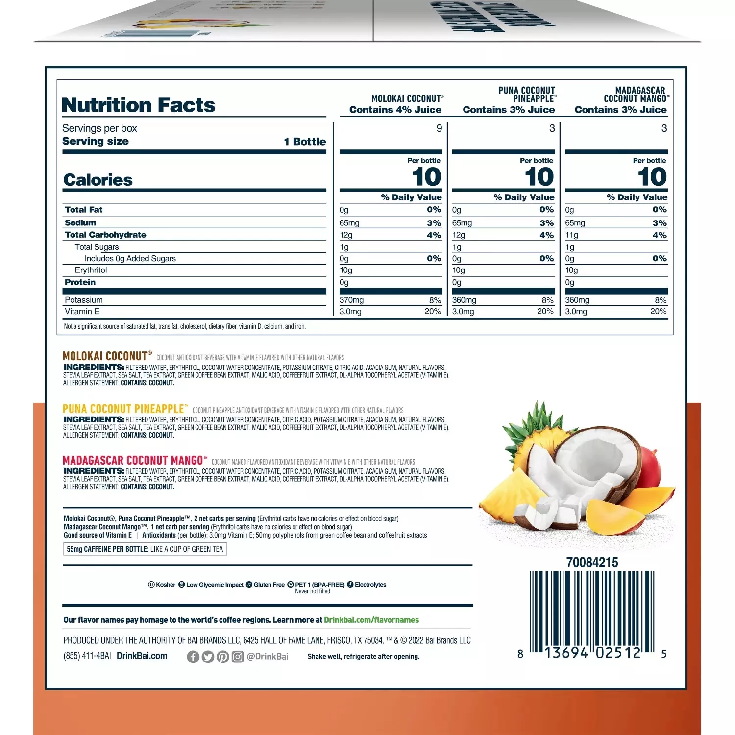 Bai Cocofusions Antioxidant Infused Beverage Variety Pack, 18 Fl Oz (15 Pack)