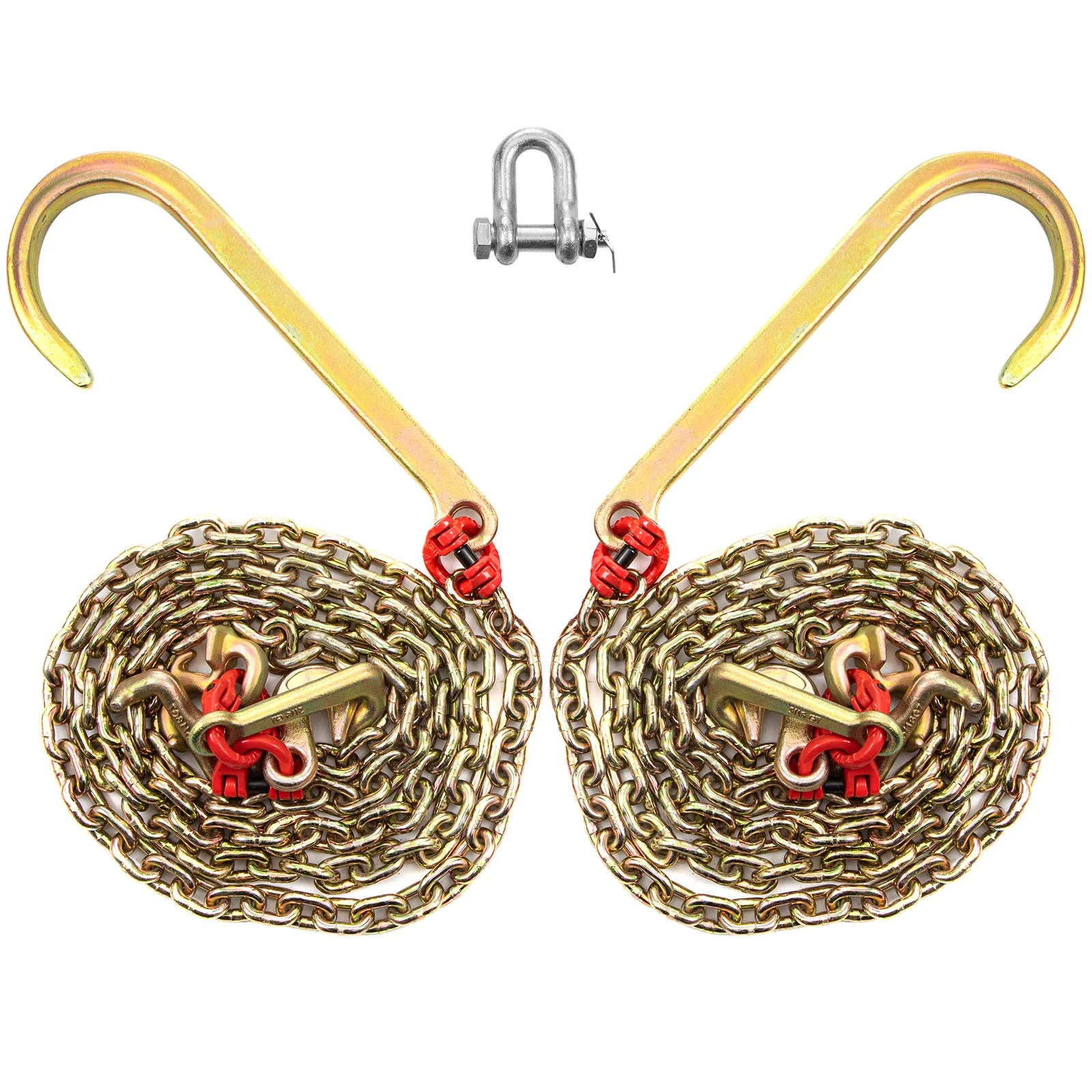 SKYSHALO J Hook Chain, 5/16 in x 10 ft Bridle Tow Chain, Grade 80 Bridle Transport Chain, Alloy Steel Chain with 2 J Hooks, 9260 Lbs Break Strength Tow Hooks for Trucks, J Hooks Towing Straps 2PCS