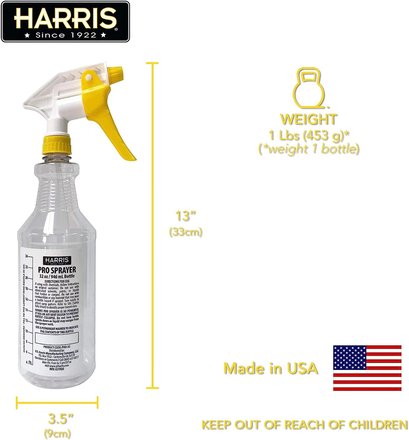 Harris Pro Trigger Sprayer Empty Bottles with Sprayer 32 oz. (4 Pack)