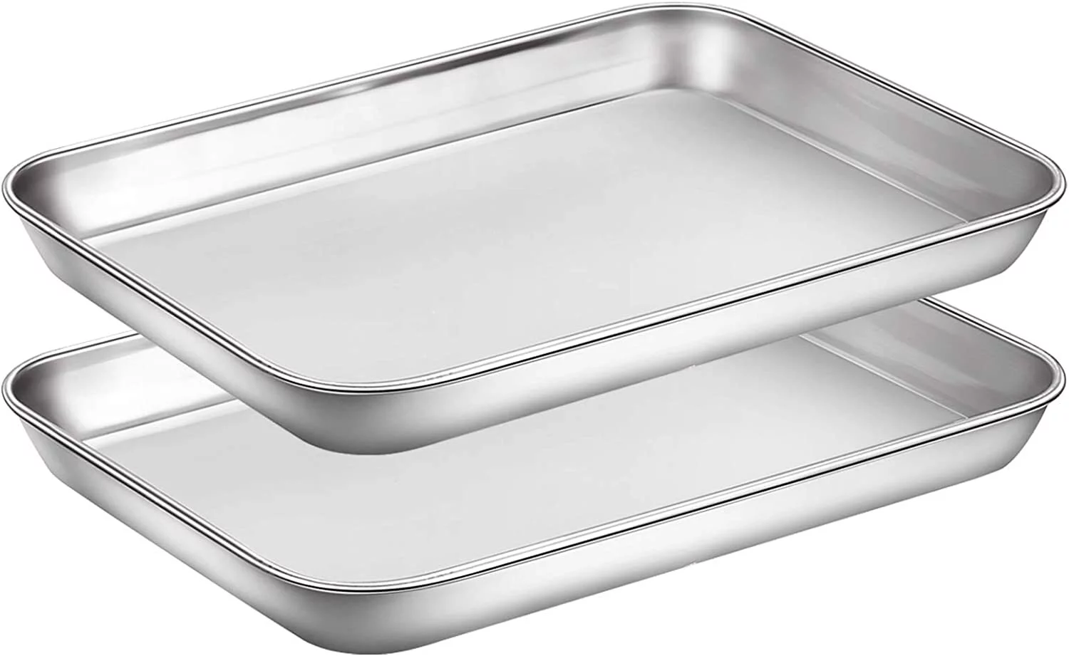 2 Pcs Sheet Pan Set Cookie Sheet Cooking Baking Sheet Toaster Oven Pans Stainless Steel Tray Barbeque Grill Pan Rectangle and Dishwasher Safe, 9 x 7 x 1 Inches