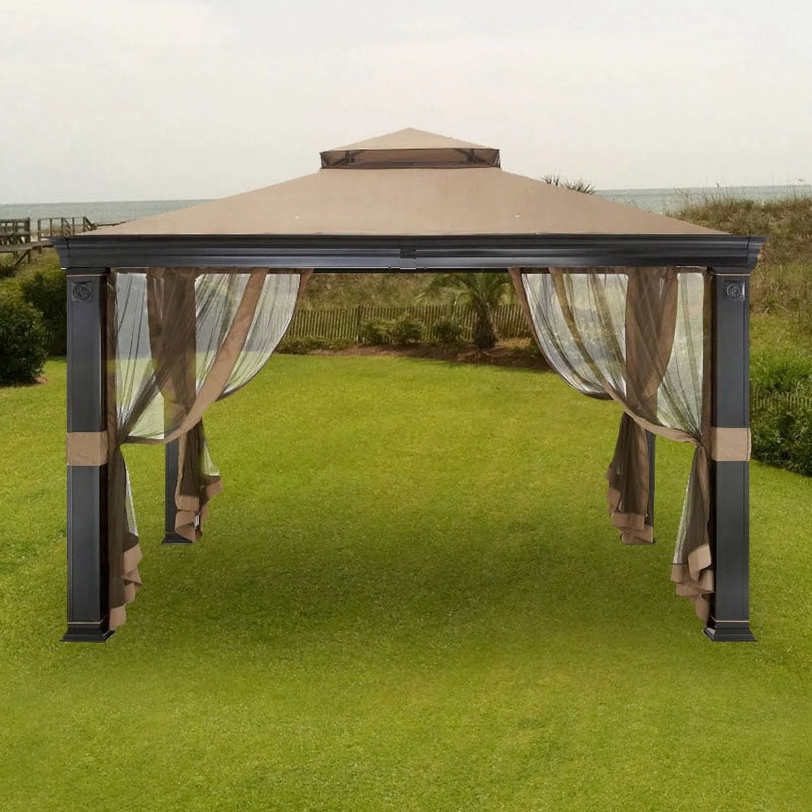 Garden Winds Replacement Canopy Top and Side Mosquito Netting Set for 2-Tiered Tivering Gazebo - Riplock 350