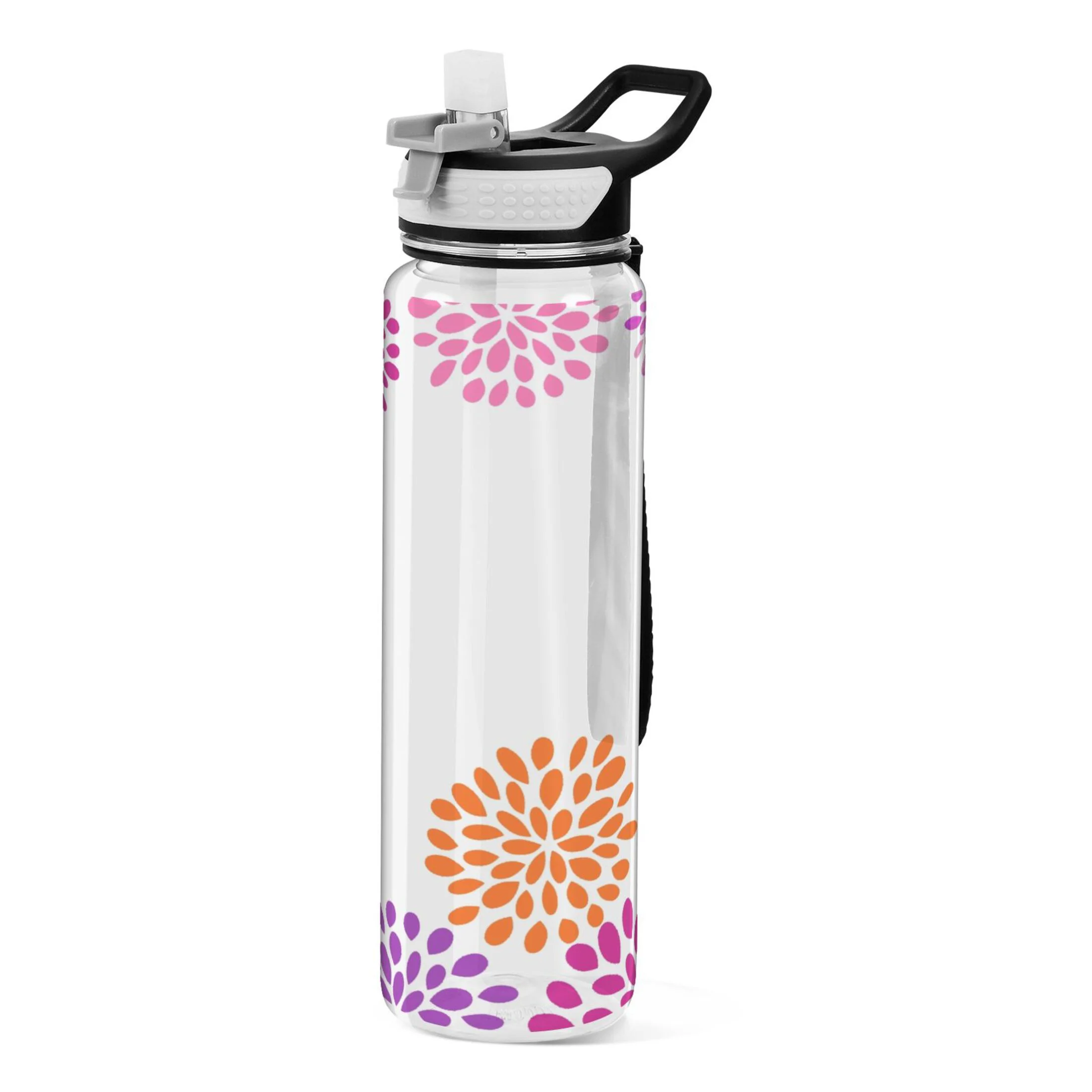 Autumn Chrysanthemum Colorful Retro 32oz Water Bottles with Straw Tritan Leakproof Sports Bottle BPA Free Clear for Fitness Gym Swimming Cycling