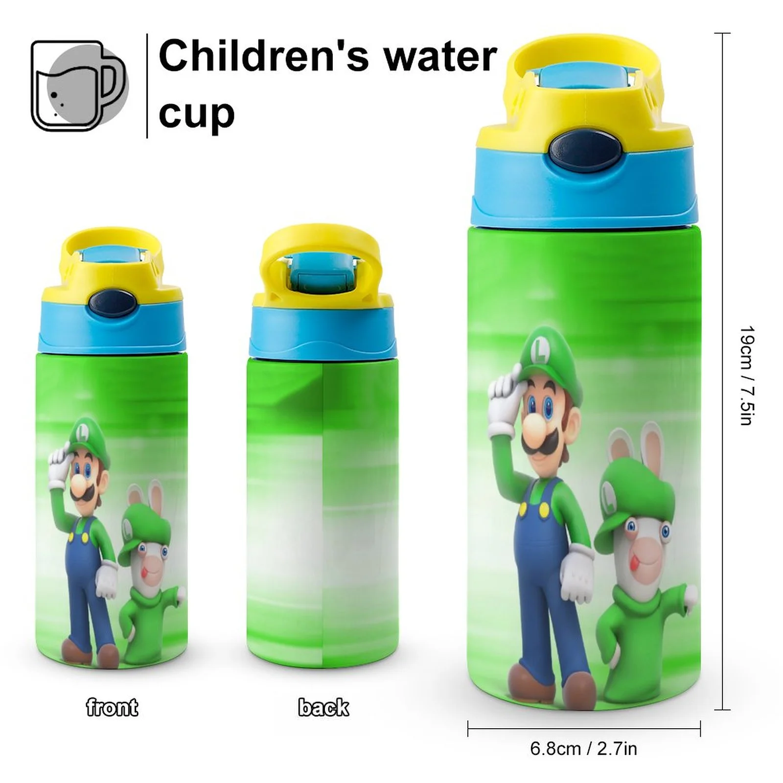 Luigi's Mansion Anime Kid's Insulated Water Bottle With Straw Vacuum Stainless Steel Cup Leak-Proof Children Toddler Thermoses