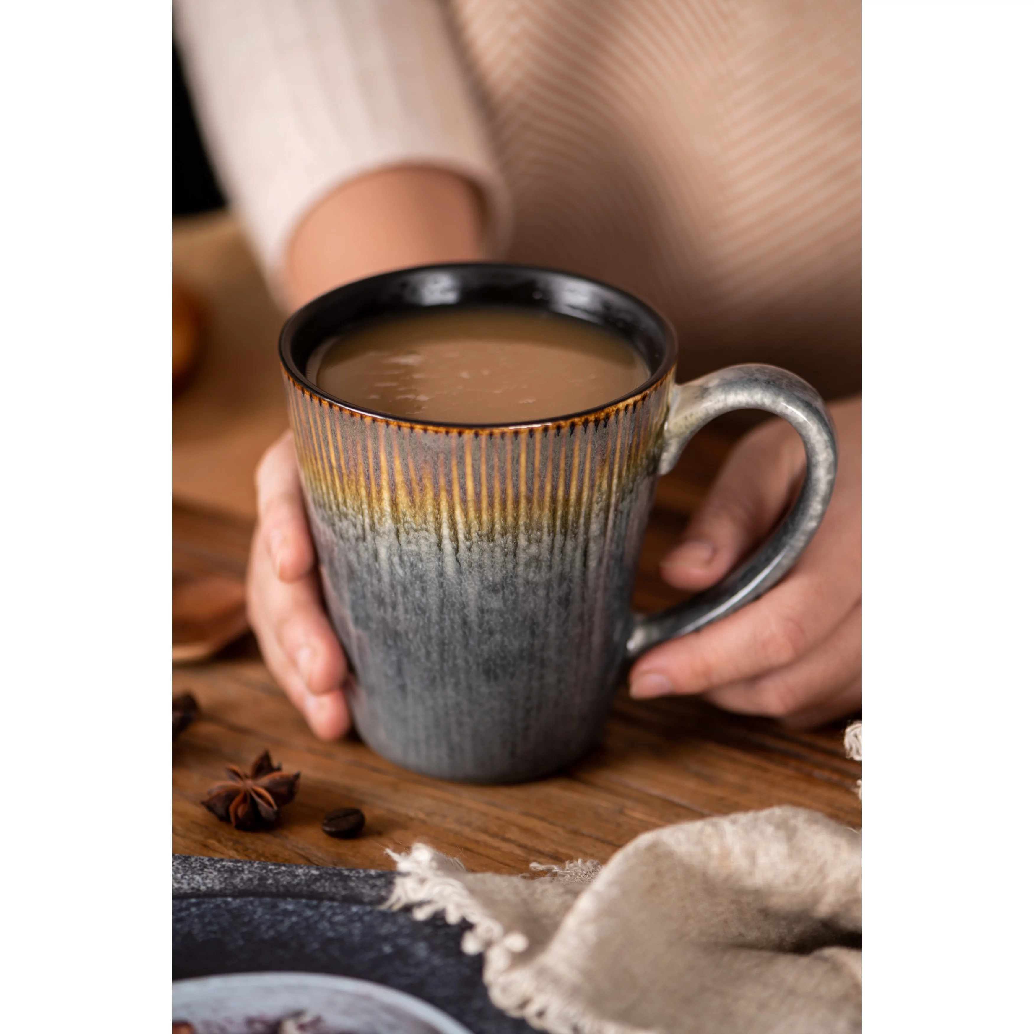 Studio Dinnerware Set of 4PCs Stoneware Mug, 4 assorted reactive colors