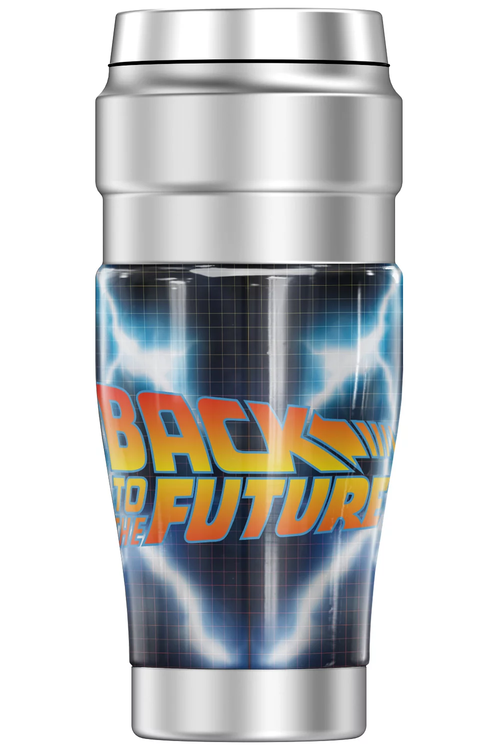 Back To The Future Delorian Flames And Lightning THERMOS STAINLESS KING Stainless Steel Travel Tumbler, Vacuum insulated & Double Wall, 16oz