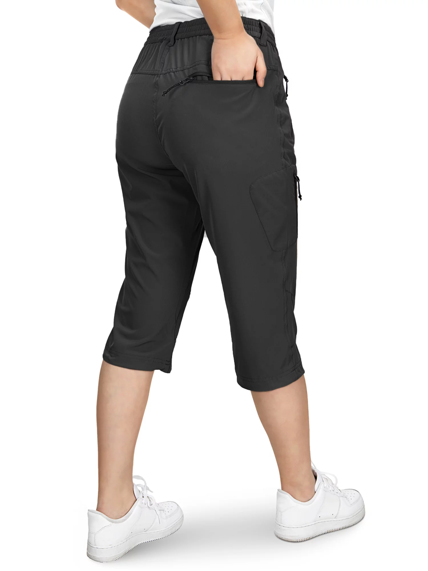 33,000ft Women's Capri Golf Pants Casual Quick Dry UPF 50+ Lightweight Stretch Cargo Hiking Pants with Pockets Black 14