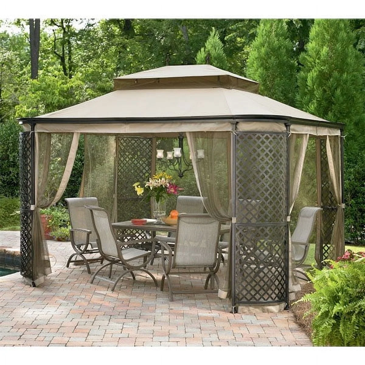 Garden Winds Replacement Canopy Top and Side Mosquito Netting Set for Lattice Gazebo - Riplock 350
