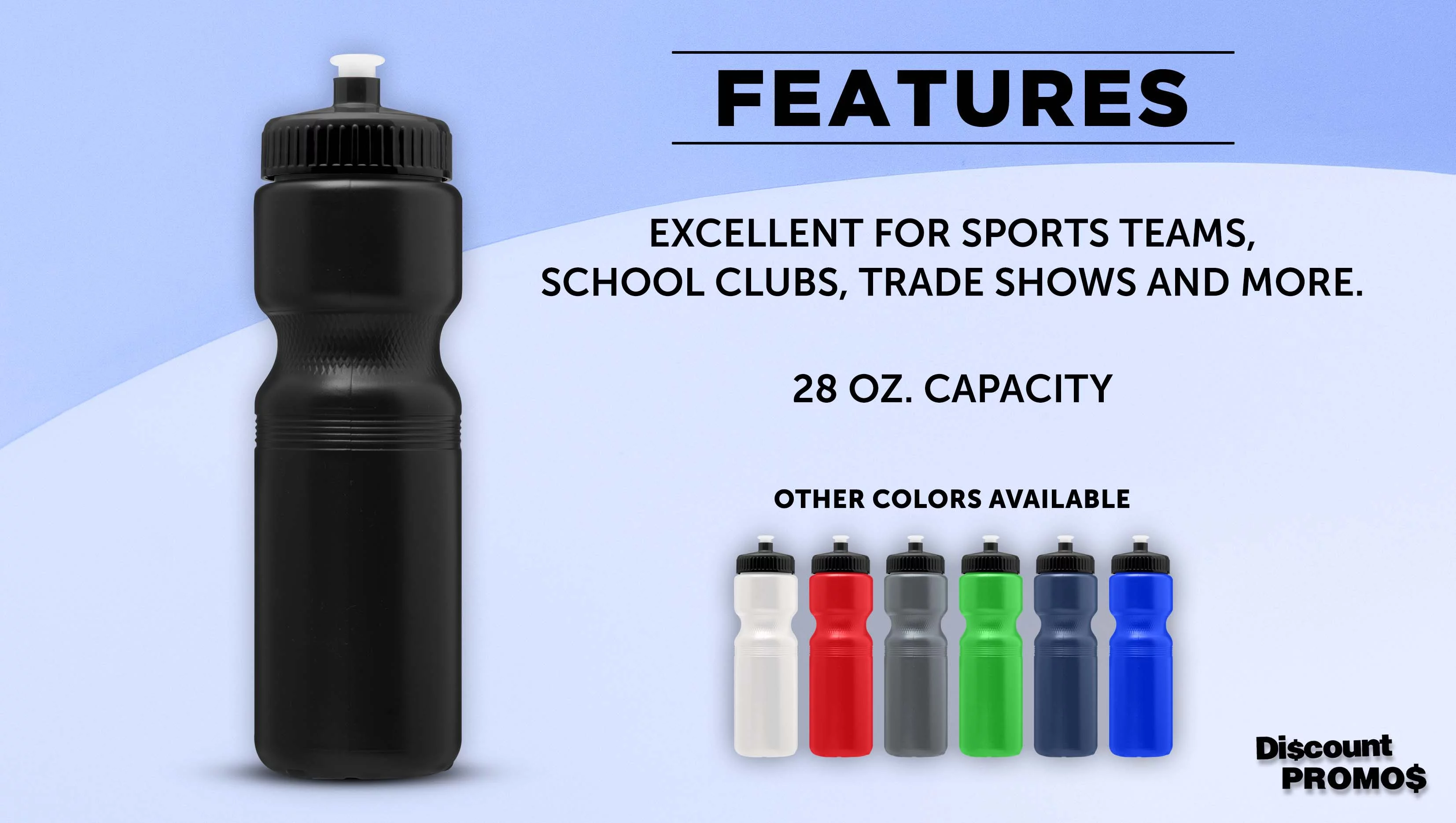 Water Bottles with Push Cap 28 oz. Set of 6, Bulk Pack - Reusable, Great for Gym, Hiking, Cycling, School - Black