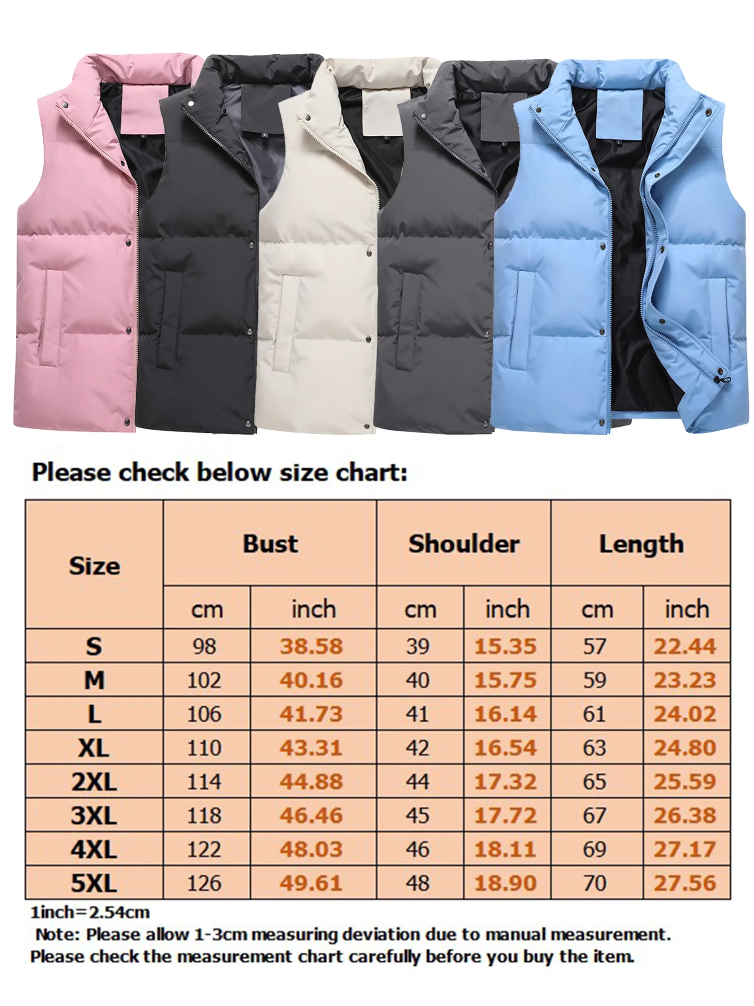 Niuer Women Lightweight Stand Collar Coat Ladies Loose Jacket Vest Solid Color Winter Warm Puffer Water-Resistant Waistcoat Pink 12