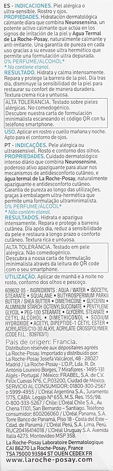 La Roche-Posay Toleriane Ultra Sensitive Skin Face Moisturizer Intense Soothing Care, Allergy Tested, 40ml