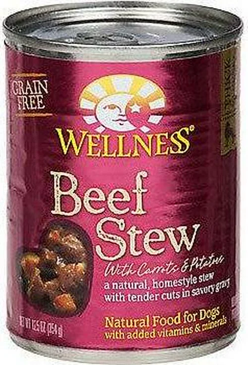 Wellness Grain Free Natural Beef Stew with Carrots and Potato Wet Canned Dog Food 12.5oz, case of 12