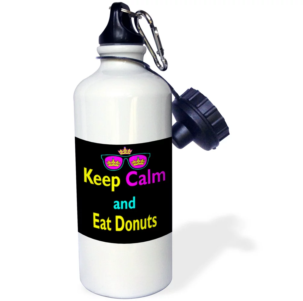CMYK Keep Calm Parody Hipster Crown And Sunglasses Keep Calm And Eat Donuts 21 oz Sports Water Bottle wb-116639-1
