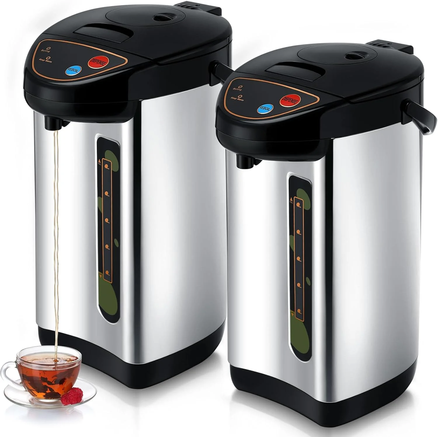 2 Pack 4.5 L Electric Hot Water Pot 304 Insulated Stainless Steel Water Boiler and Warmer Countertop Water Heater with Auto and Manual Dispense Buttons for Heating Coffee Tea