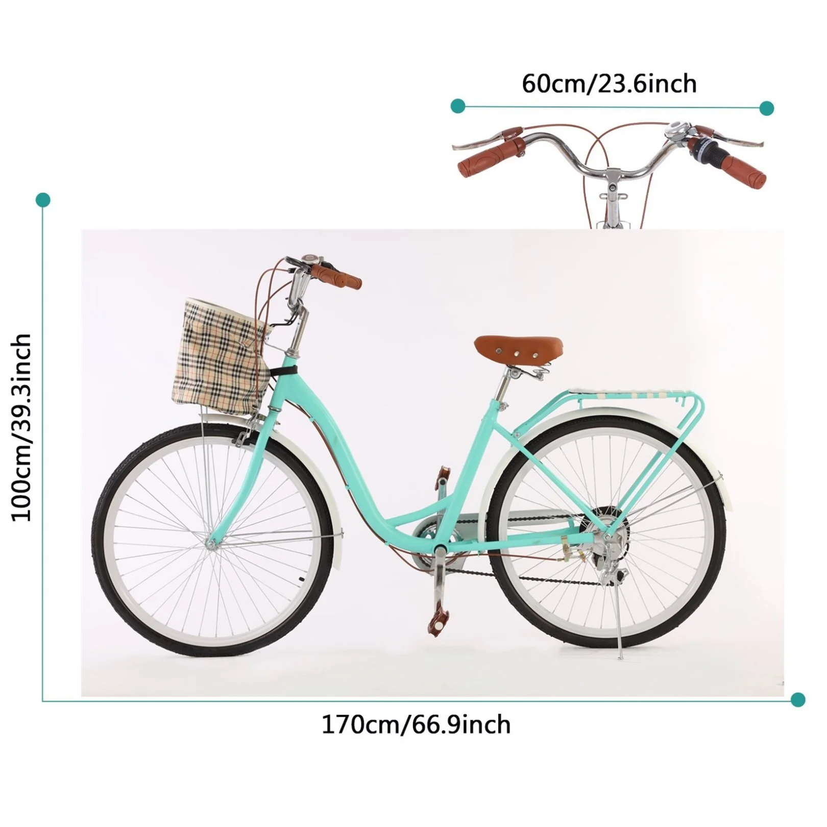 YAPENG Womens Beach Cruiser Bike, 7 Speed Cruiser Bicycle, 26 Inch City Commuting Bike with Basket
