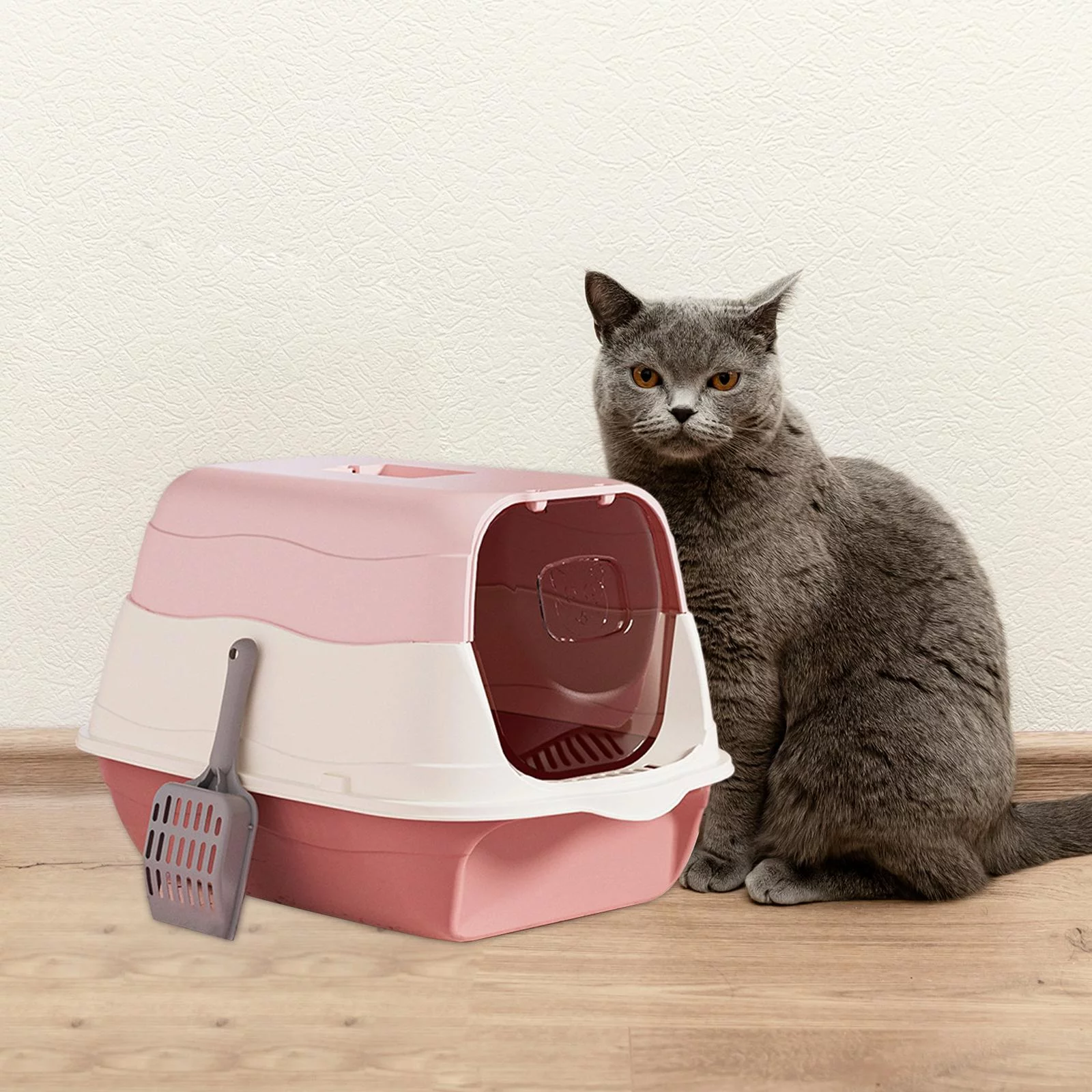 Tooyful Cat Litter Box Hooded Cat with Lid Kitten Potty Detachable Easy to Clean Anti Splashing Durable Cat Litter Tray with Door Pet Accessories Pink