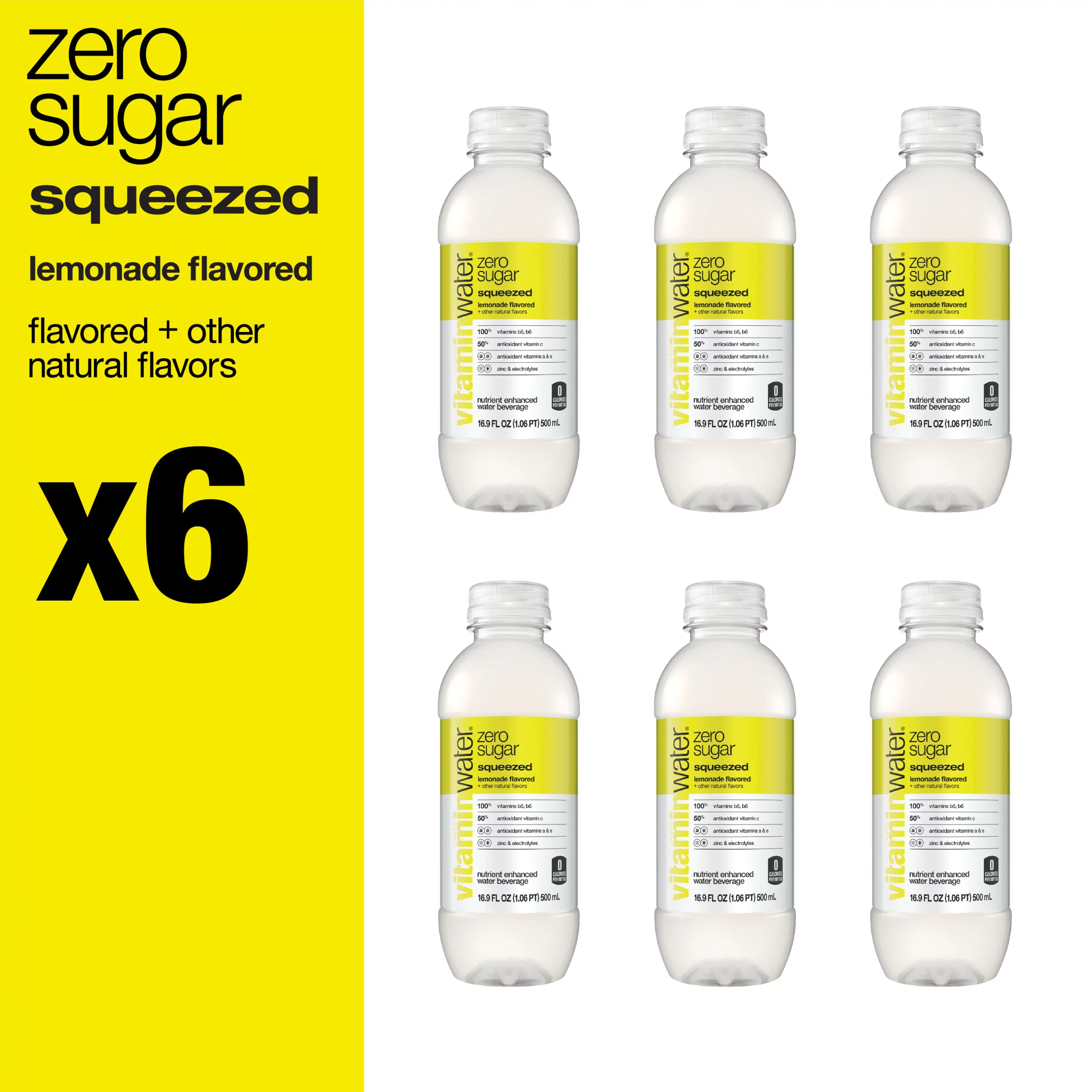 (12 Bottles) vitaminwater zero squeezed, electrolyte enhanced water w/ vitamins, lemonade drinks, 16.9 fl oz