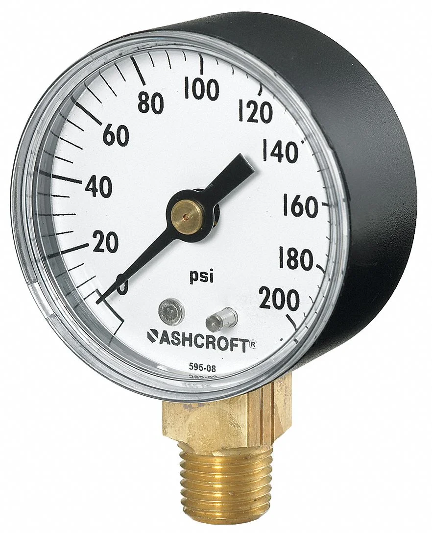 Ashcroft Gauge,Pressure,0 to 60 psi,Lower,2 in.  20W1005PH02L60#