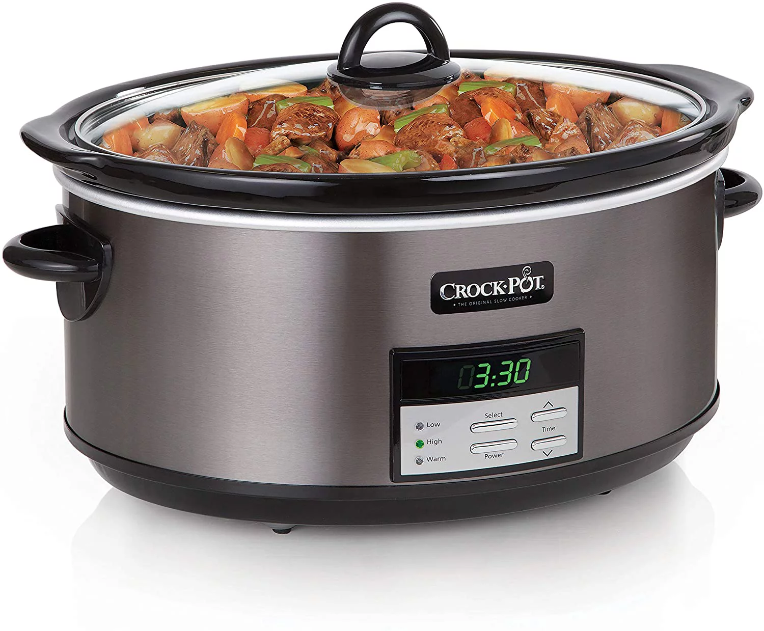 Crock Pot Slow Cooker|8 Quart Programmable Slow Cooker with Digital Countdown Timer, Black Stainless Steel - SCCPVFC800-DS