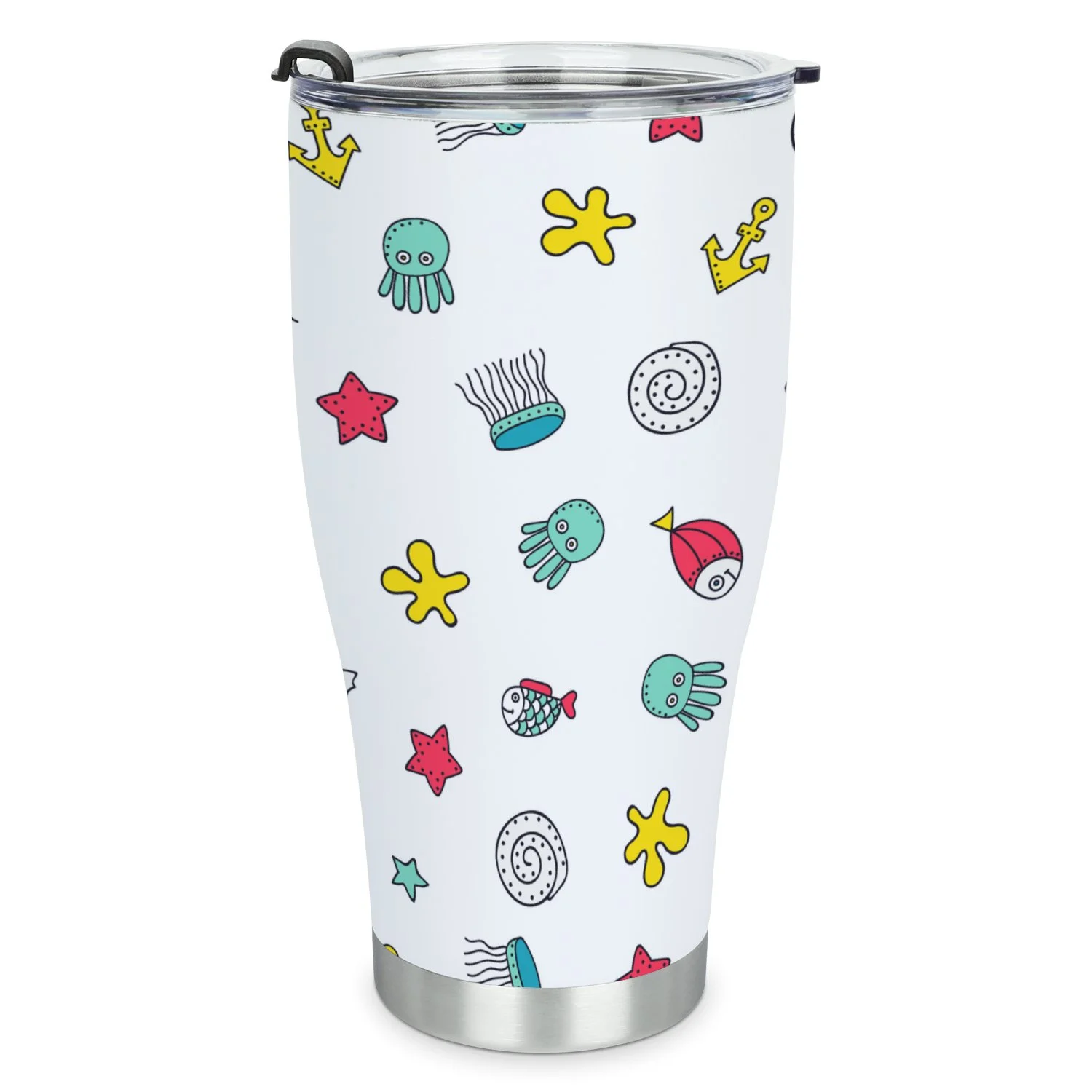 Hidove Stainless Steel Tumbler, Cute Sea Elements 30oz Leak Proof & Stainless Steel Bottle for Hot & Cold Drinks - Coffee Travel Mug, Water Metal Canteen, Thermal Cup