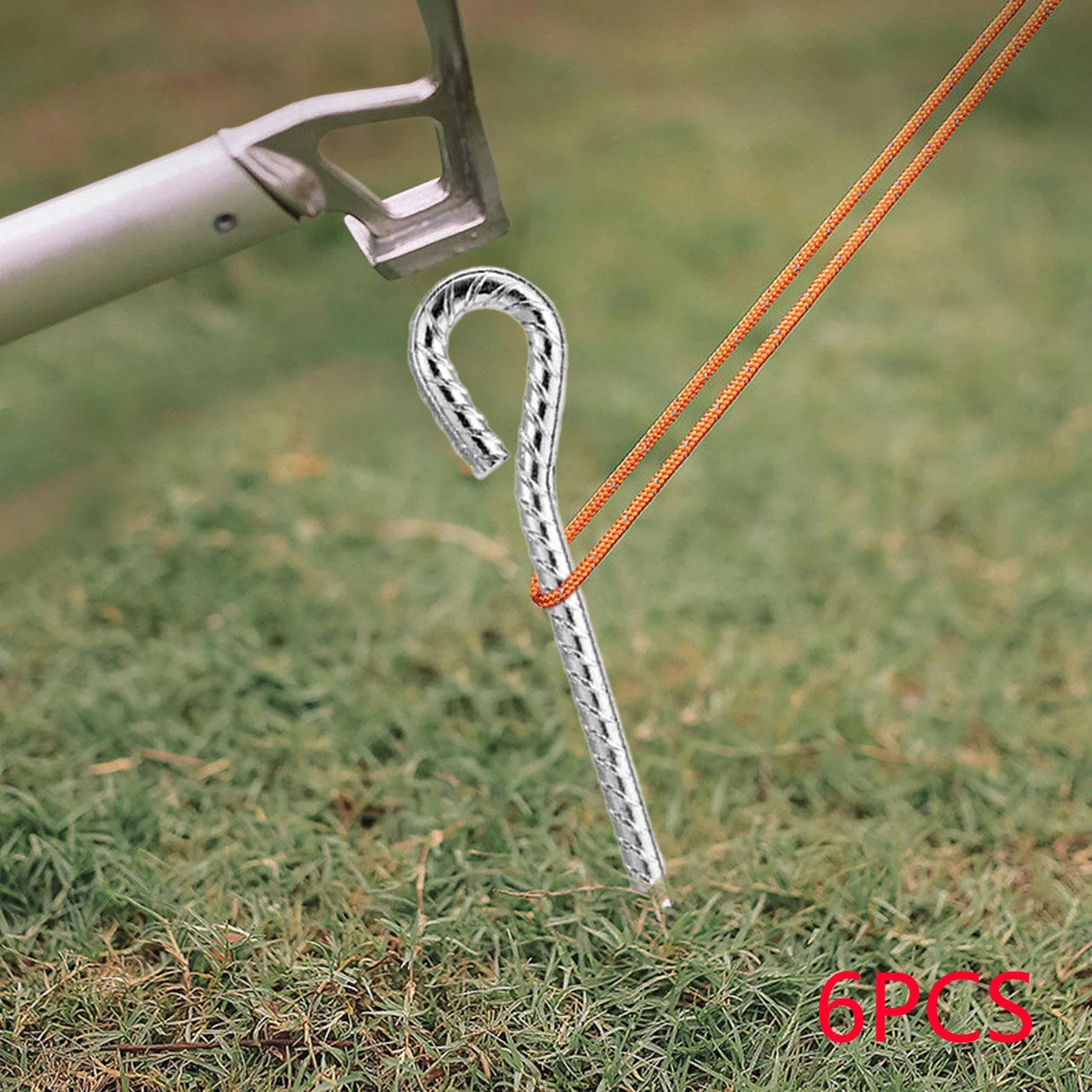 kesoto 6 Pieces Tent Stakes Pegs Tent Nails Reusable Beach Spikes Anchor Canopy Stakes with Hook for Backpacking Trip Lawn Tarpaulin 40CM