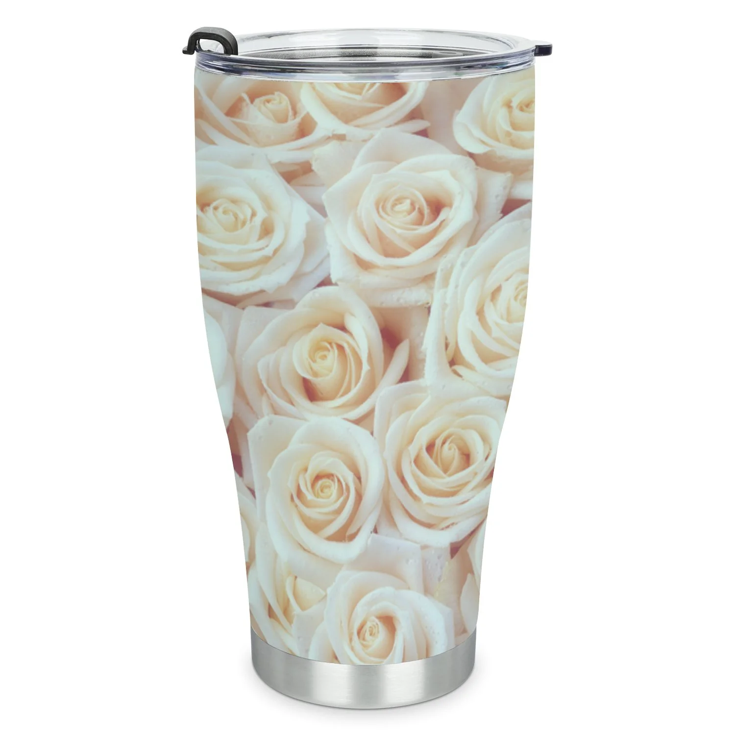 Hidove Stainless Steel Tumbler, White Roses 30oz Leak Proof & Stainless Steel Bottle for Hot & Cold Drinks - Coffee Travel Mug, Water Metal Canteen, Thermal Cup