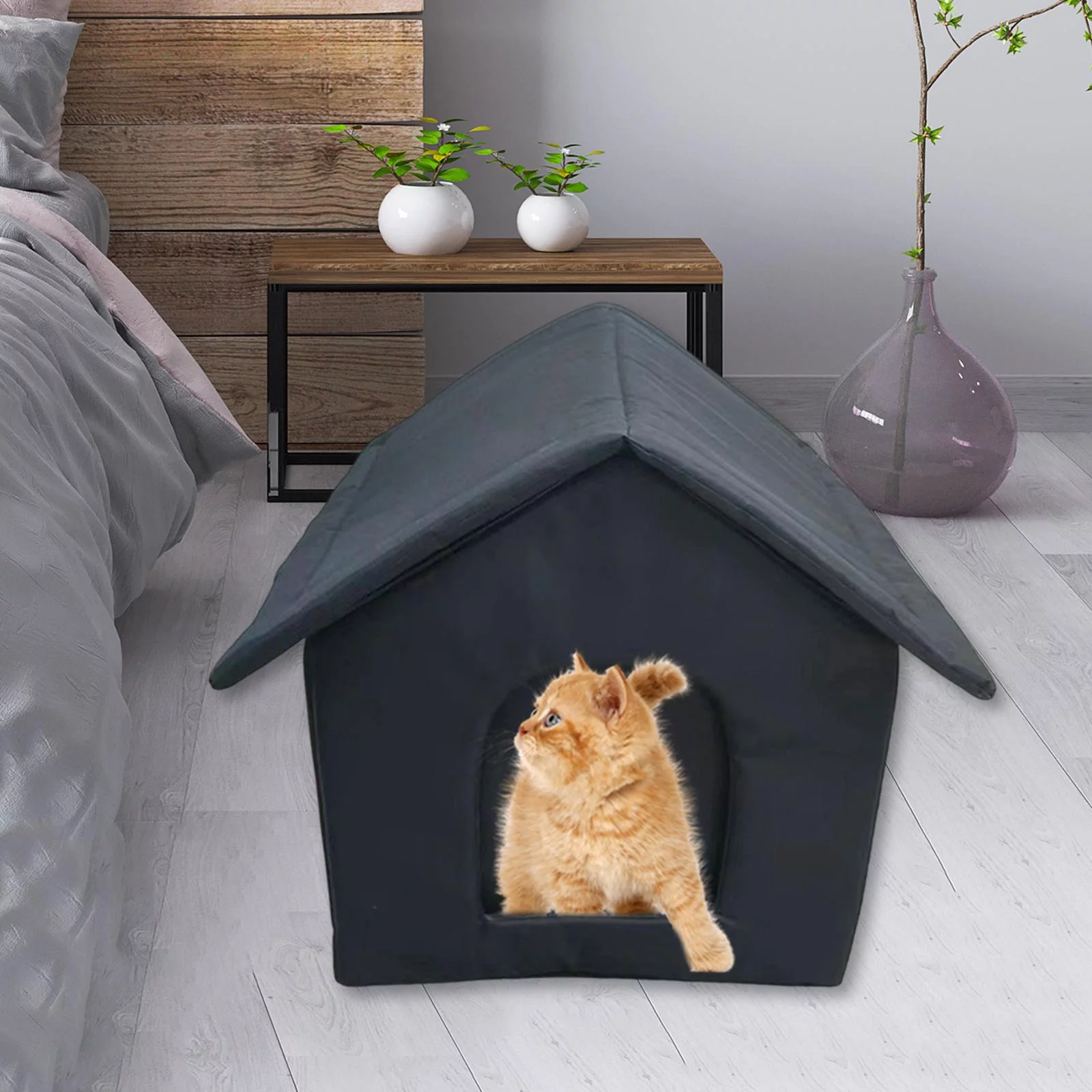Portable Stray Cats Shelter Waterproof Small Dogs Kennel Puppy Kitten Pet Supplies Tent Furniture Cave Bed Outdoor Feral Cats Warm House 40cmx35cmx40cm