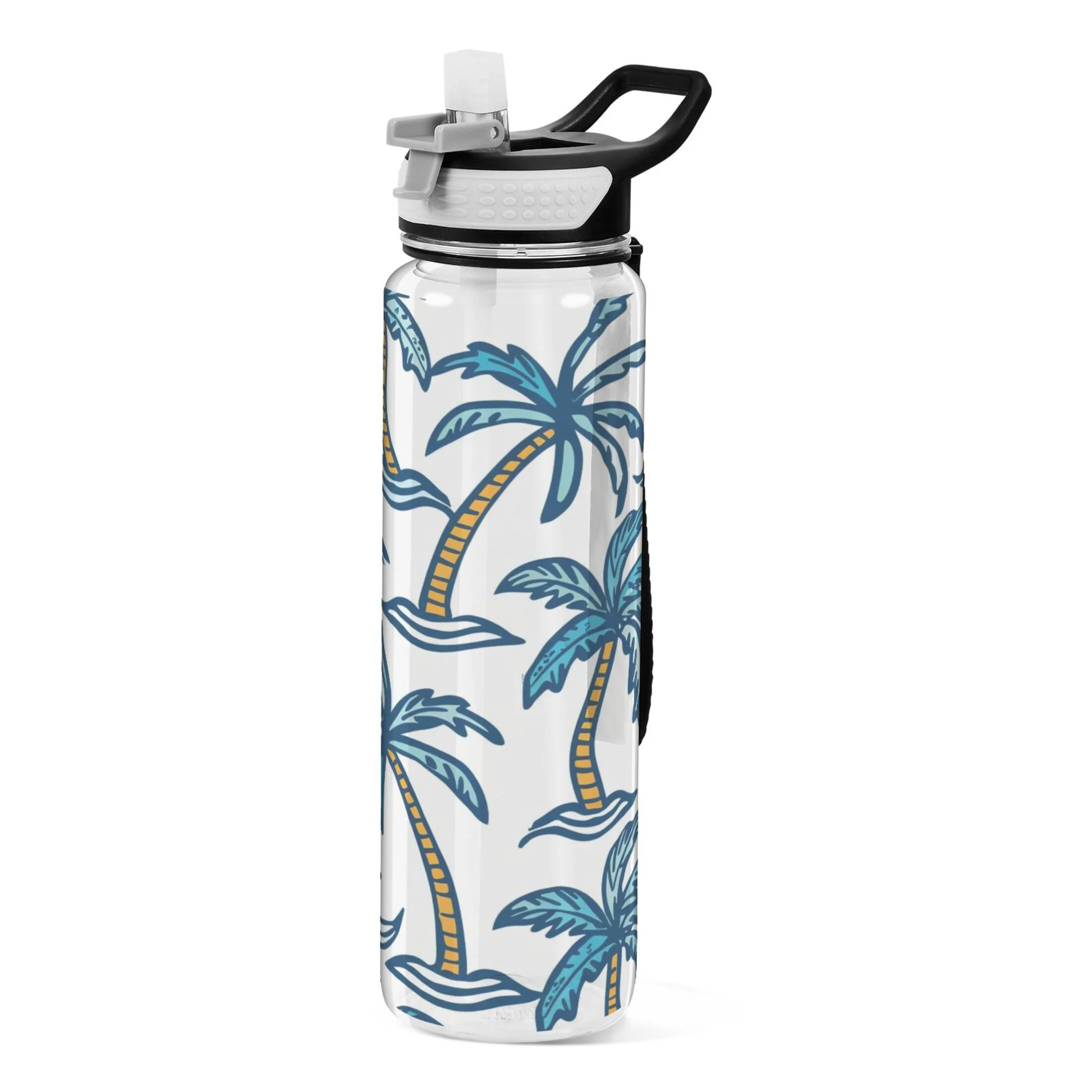 Palm Trees and Spear 32oz Sports Water Bottles Leakproof Tritan Bottle with Straw BPA Free Clear Bottle for Fitness Gym Outdoor Cycling