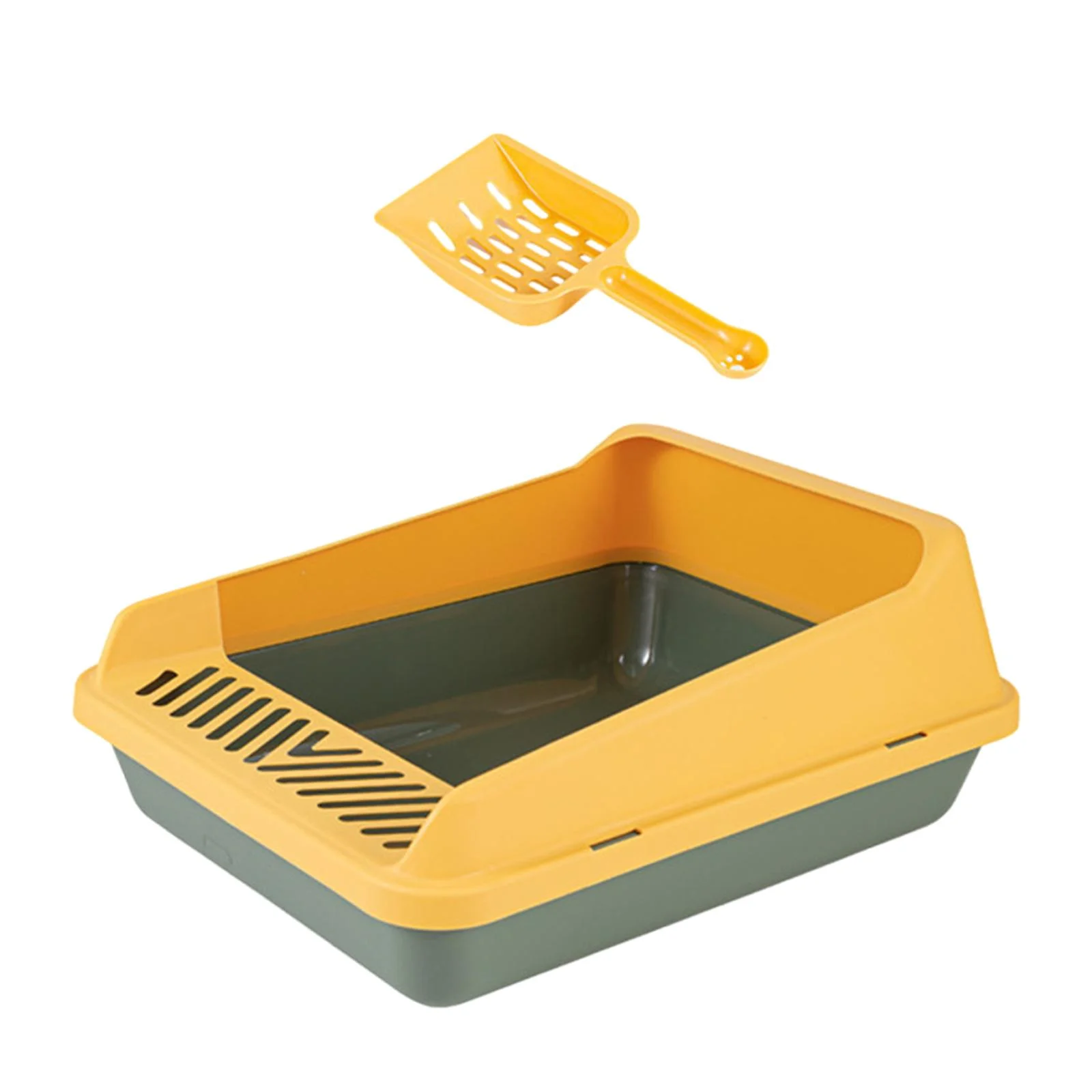 DOLITY High Sided Cat Anti Splashing High Sided Open Top Pet Litter Green Yellow