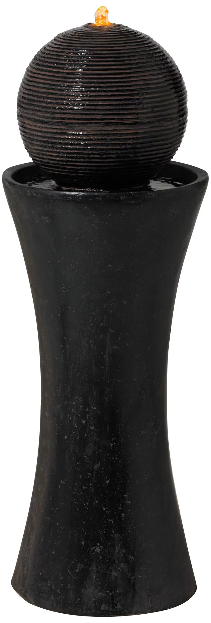 John Timberland Dark Sphere Modern Zen Bubbler Pillar Outdoor Floor Water Fountain with LED Light 30