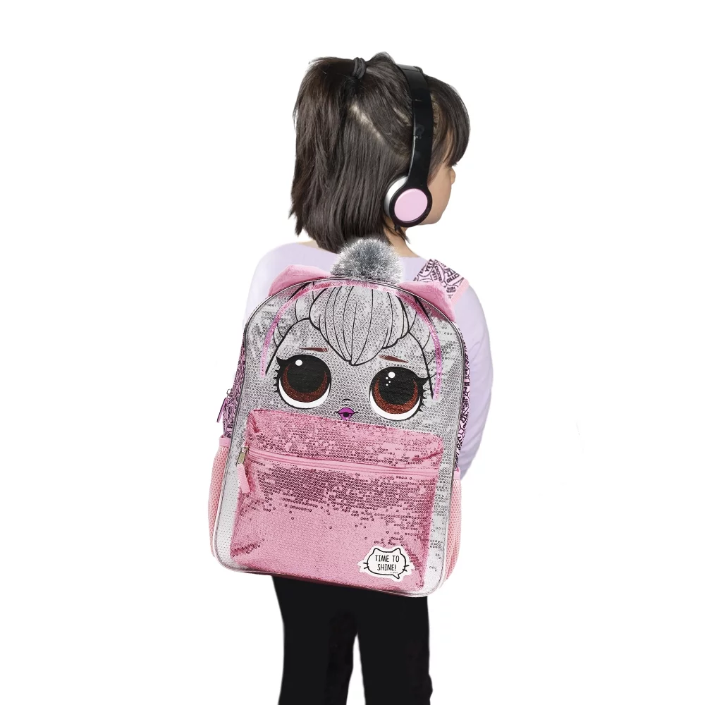 LOL Surprise Girls Backpack Queen Kitty Pink Glitter Backpack 16 inch