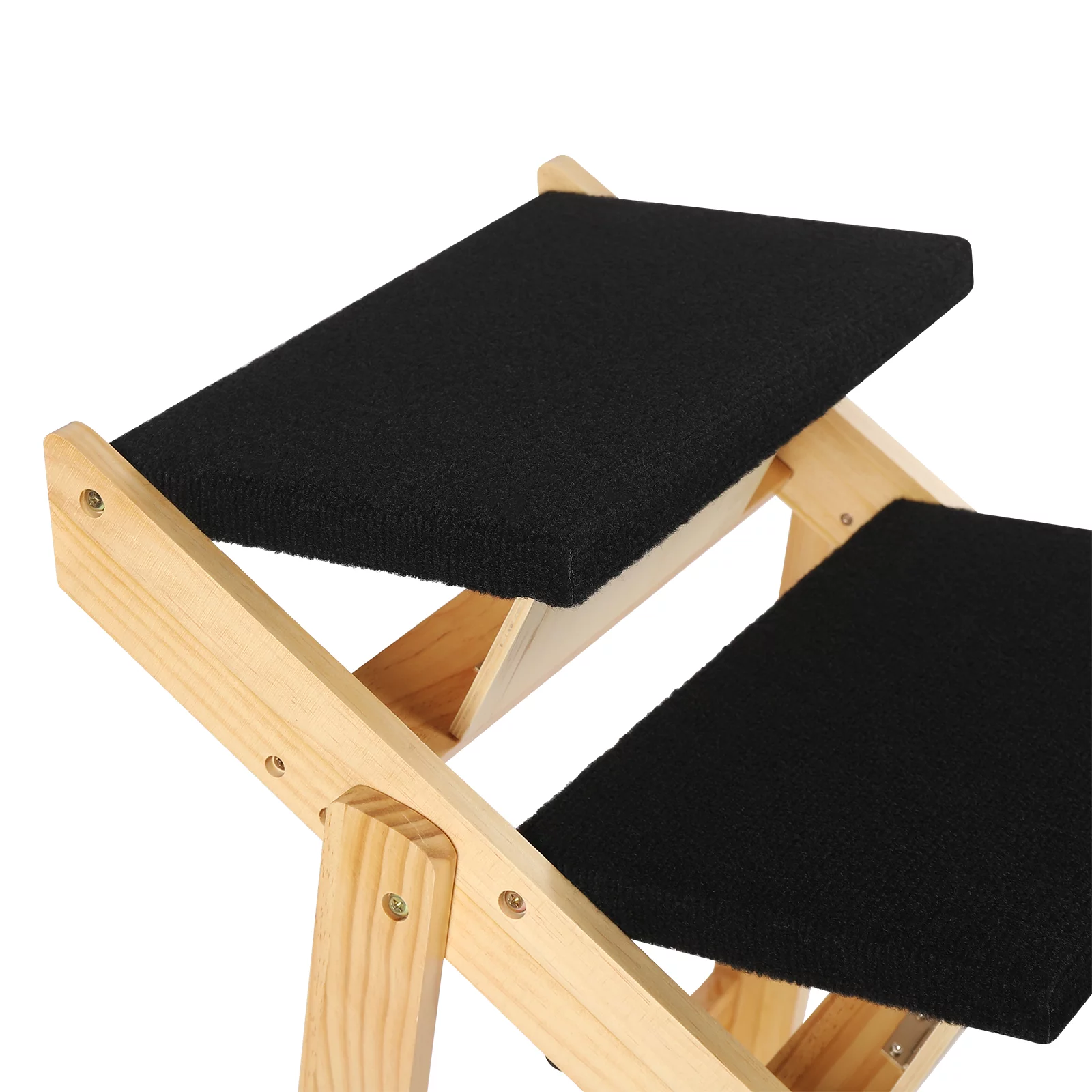 Oukaning Pet Stairs 2-in-1 Dog Ramp Cat Dog Stairs Foldable Pine Wood Natural + Black