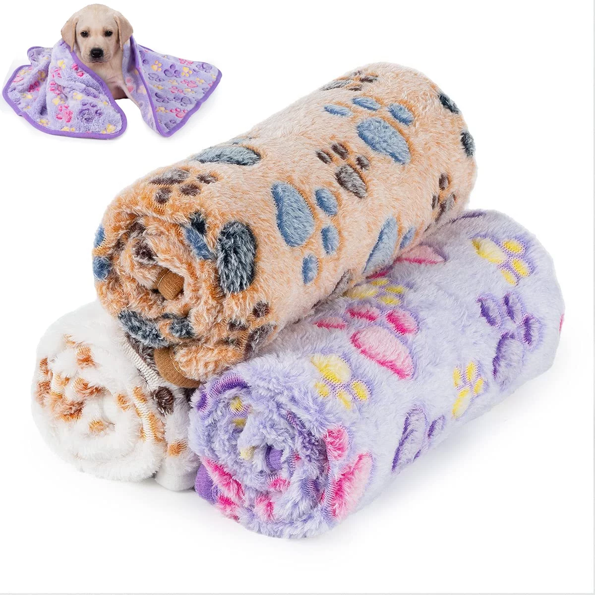 3 Pack Cat and Dog Blanket - Soft & Warm Fleece Flannel Pet Blanket, Great Pet Throw for Puppy, Small Dog, Medium Dog & Large Dog (Medium)