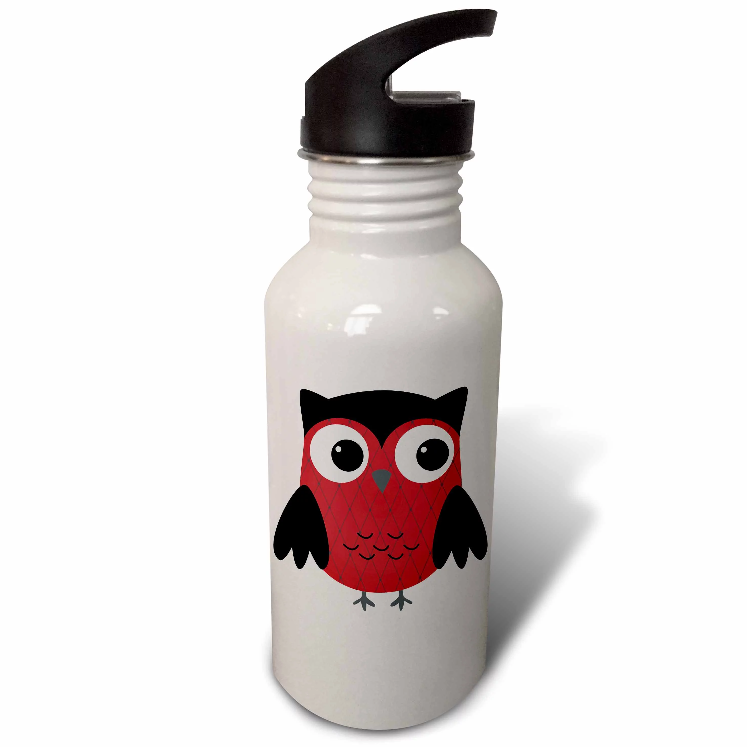 Cute Ruby Red Diamond Patterned Owl 21 oz Sports Water Bottle wb-61028-1